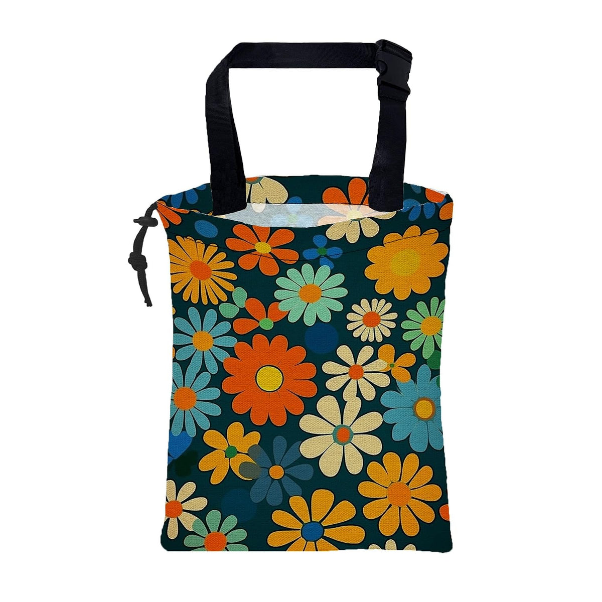 Car Trash Bag Colorful Daisy Flowers Leak-Proof Car Garbage Bag with Drawstring Foldable Canvas Trash Bin with Adjustable Buckle for Car Accessories, Travelling, Camping