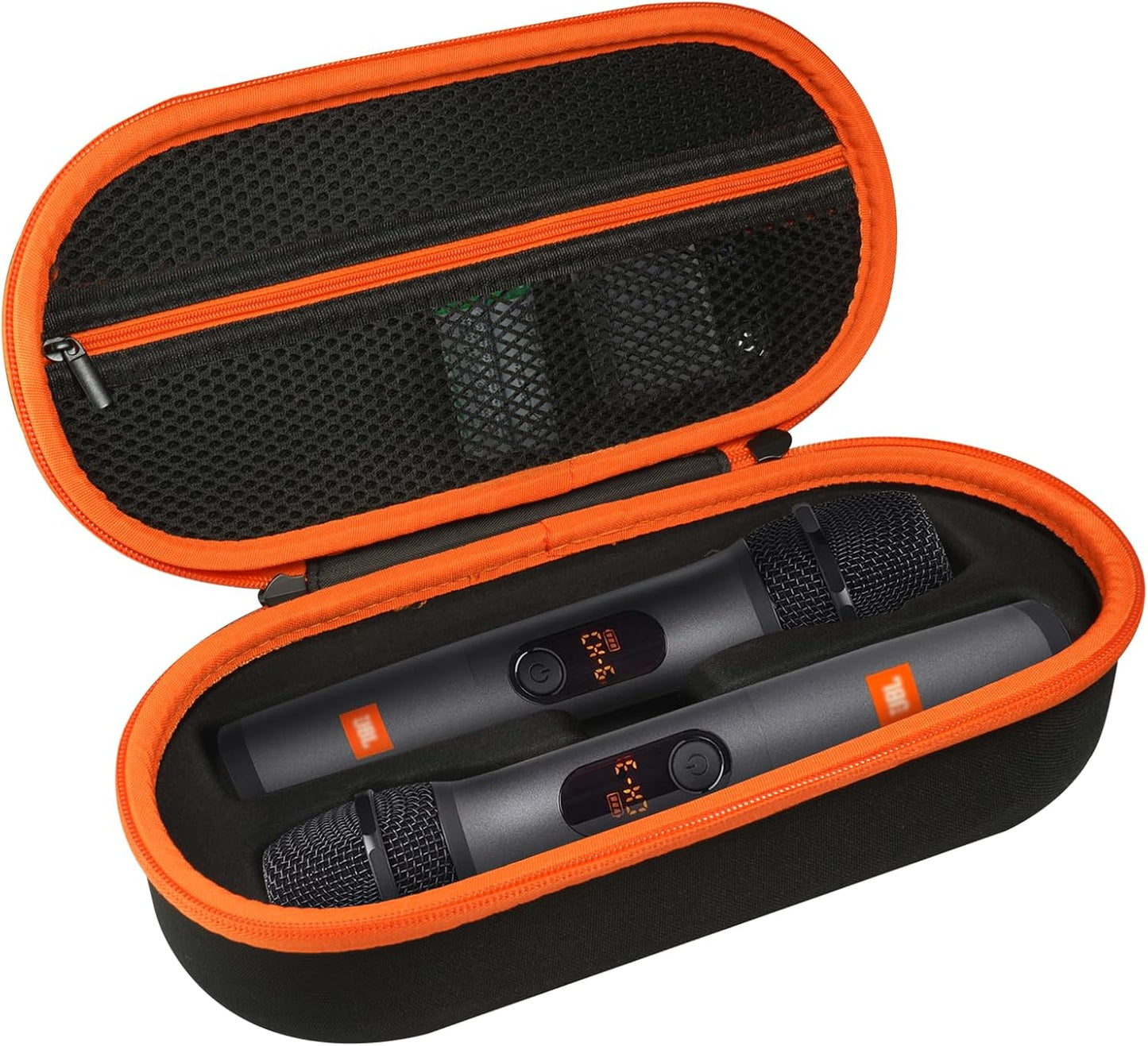 Wireless Microphone Case Compatible with JBL Wireless 2 Microphone System, Handheld Dual Mic Carrying Case, Travel Bag for Receiver, Batteries and Adapter, Karaoke - Orange (Box Only)