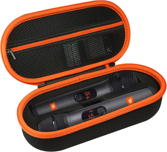 Wireless Microphone Case Compatible with JBL Wireless 2 Microphone System, Handheld Dual Mic Carrying Case, Travel Bag for Receiver, Batteries and Adapter, Karaoke - Orange (Box Only)