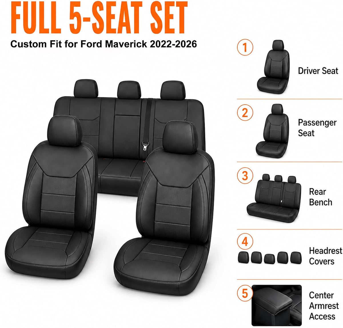 Mabett Seat Covers for 2022-2026 Maverick Accessories (Black)