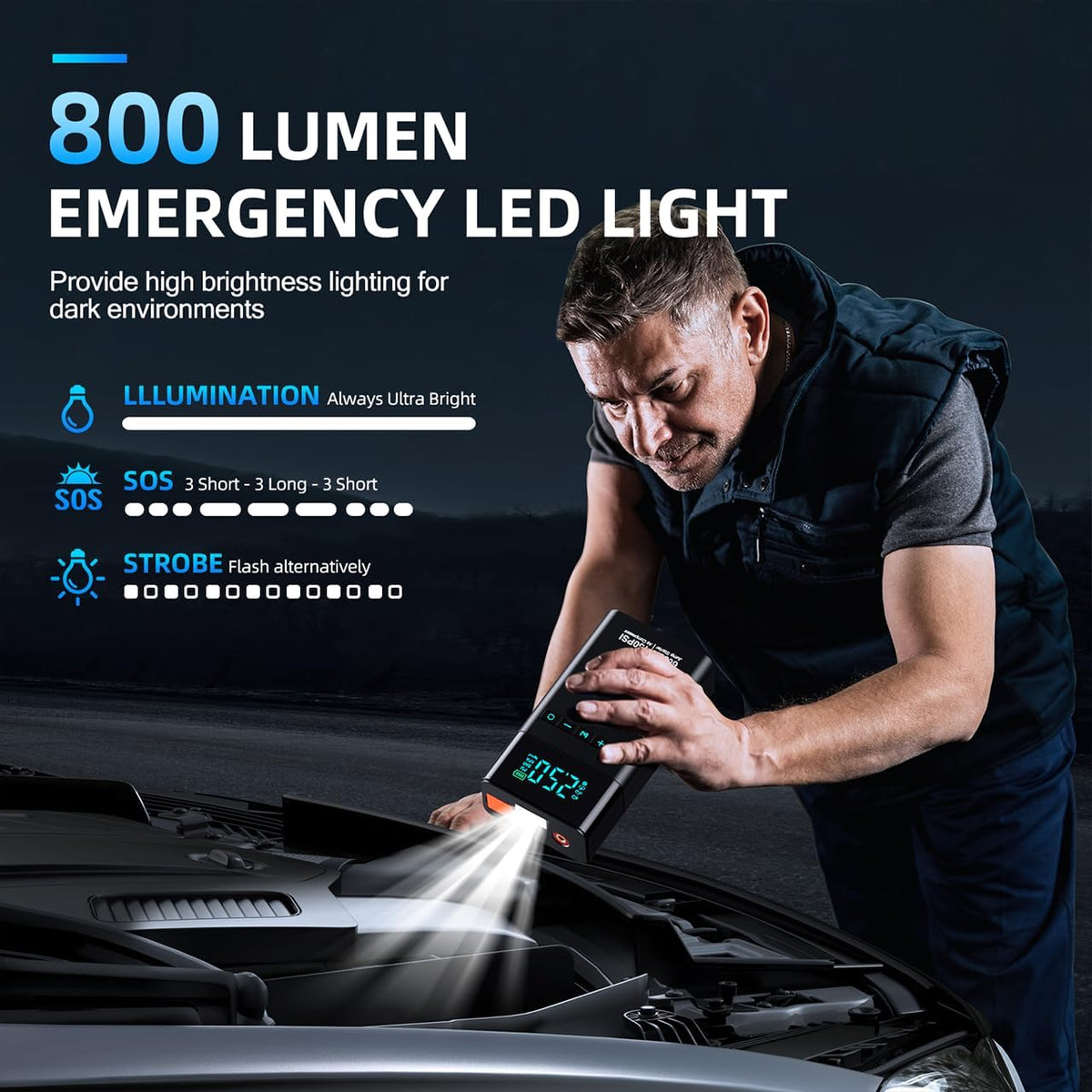 6000A Portable Car Battery Jump Starter with Air Compressor 160PSI