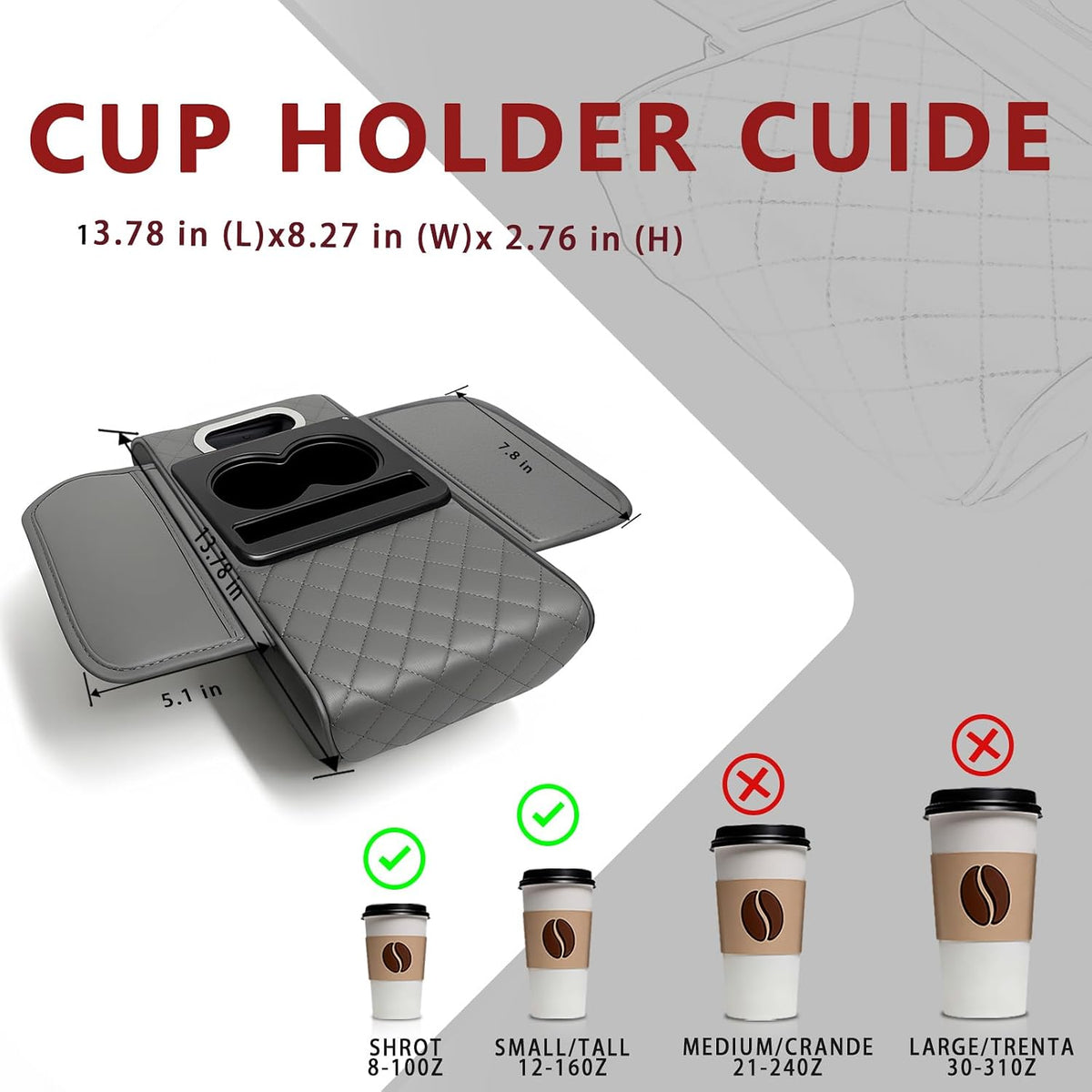 5-in-1 Nappa Leather Console Armrest Cover with Cup Holder