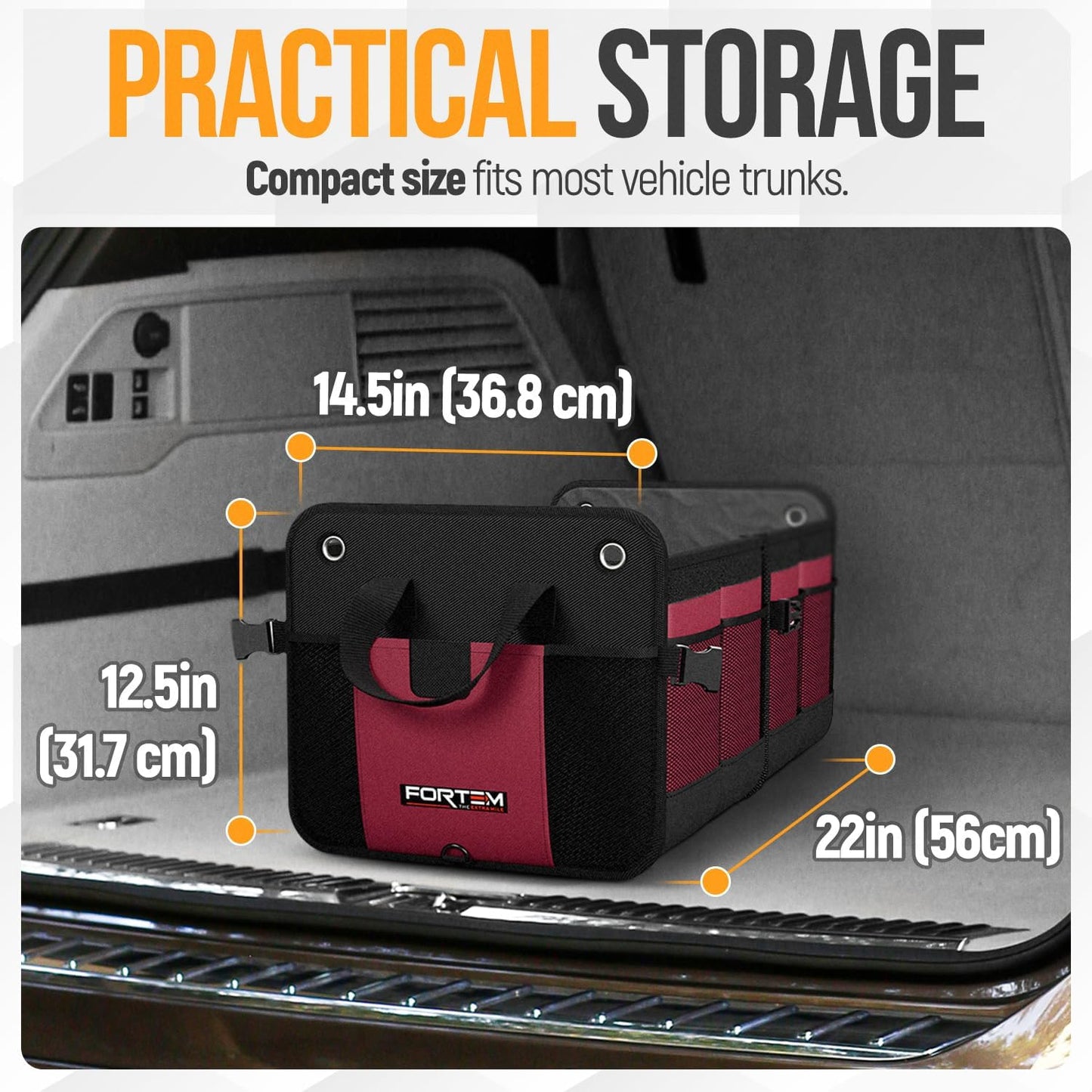 FORTEM Trunk Organizer For SUV Car Organizer and Storage, Collapsible Multi-Compartment Storage Bag Car Accessories for Women Men, 1680D Oxford, Non Slip Bottom, Adjustable Straps, Soft Cover (65L)