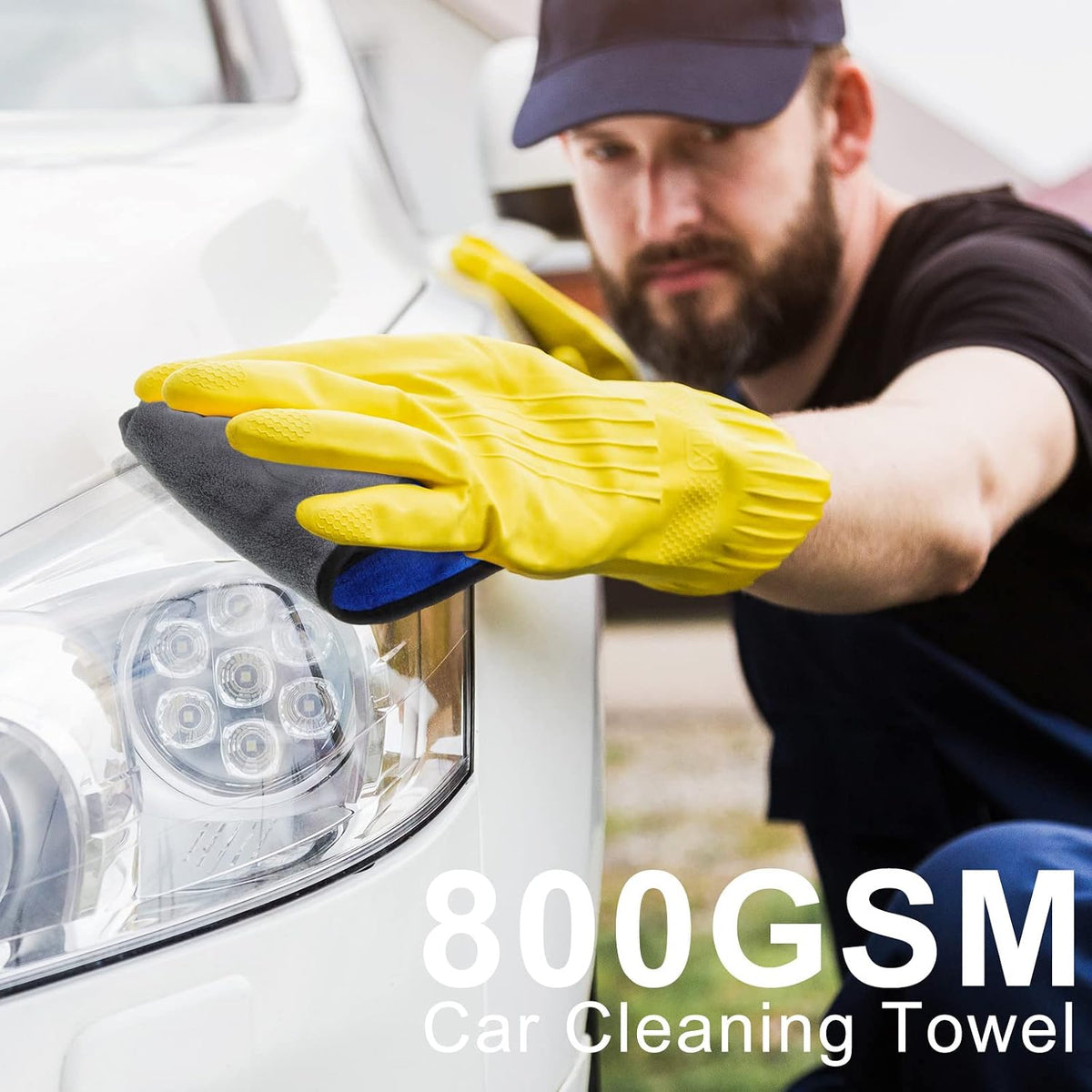 20 Pcs Microfiber Car Drying Towels 800 Gsm Thick Plush, Grey and Blue