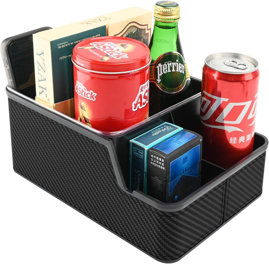 Car Front Seat Organizer with Compartment,Center Console Organizer,Car Armrest Storage Box,Back Seat Cup Holder Tray,Between Seat Small Caddy with Phone Holder for Truck,SUV,Van (Black)