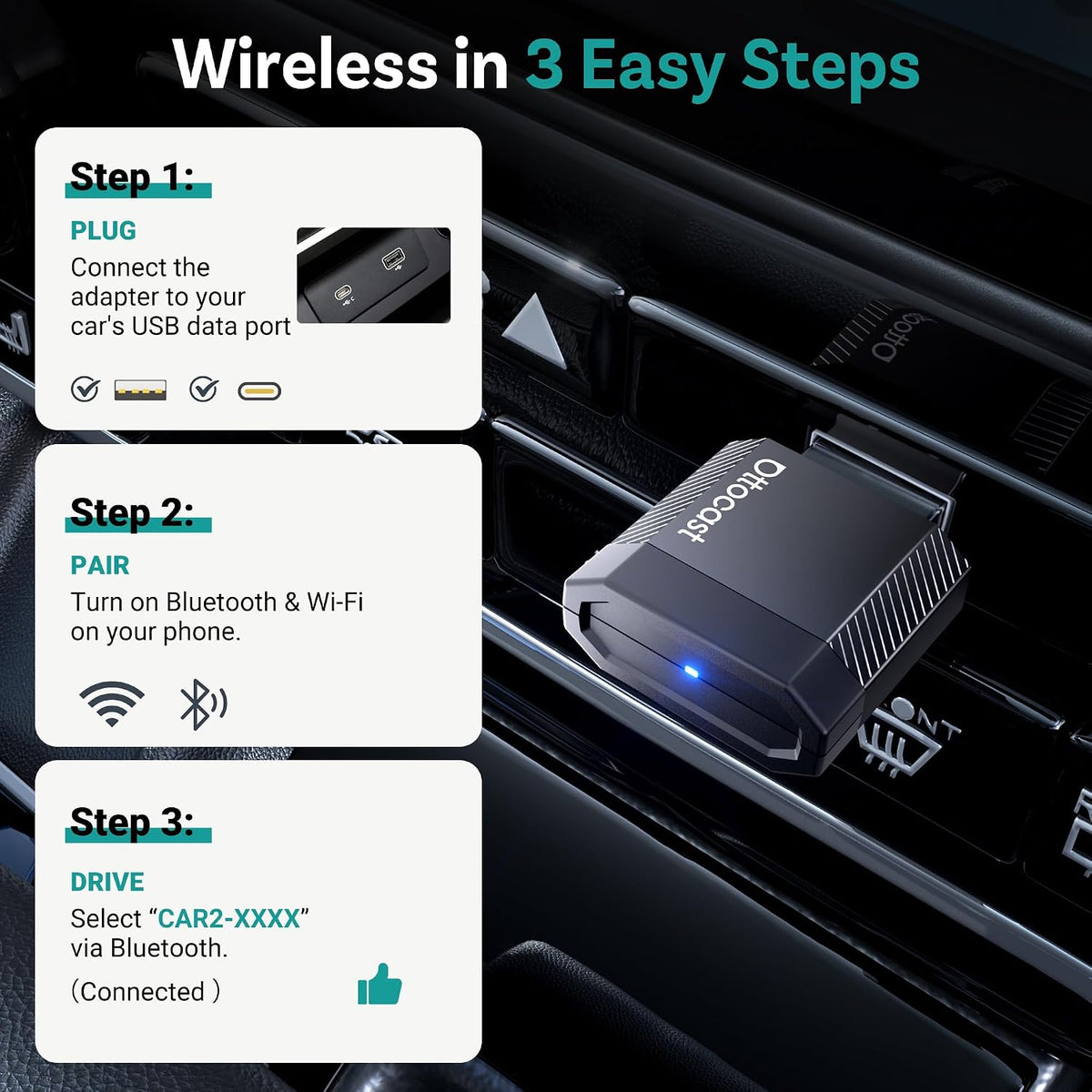 OTTOCAST Mini Nova Wireless CarPlay & Android Auto Adapter, 2026 Upgraded