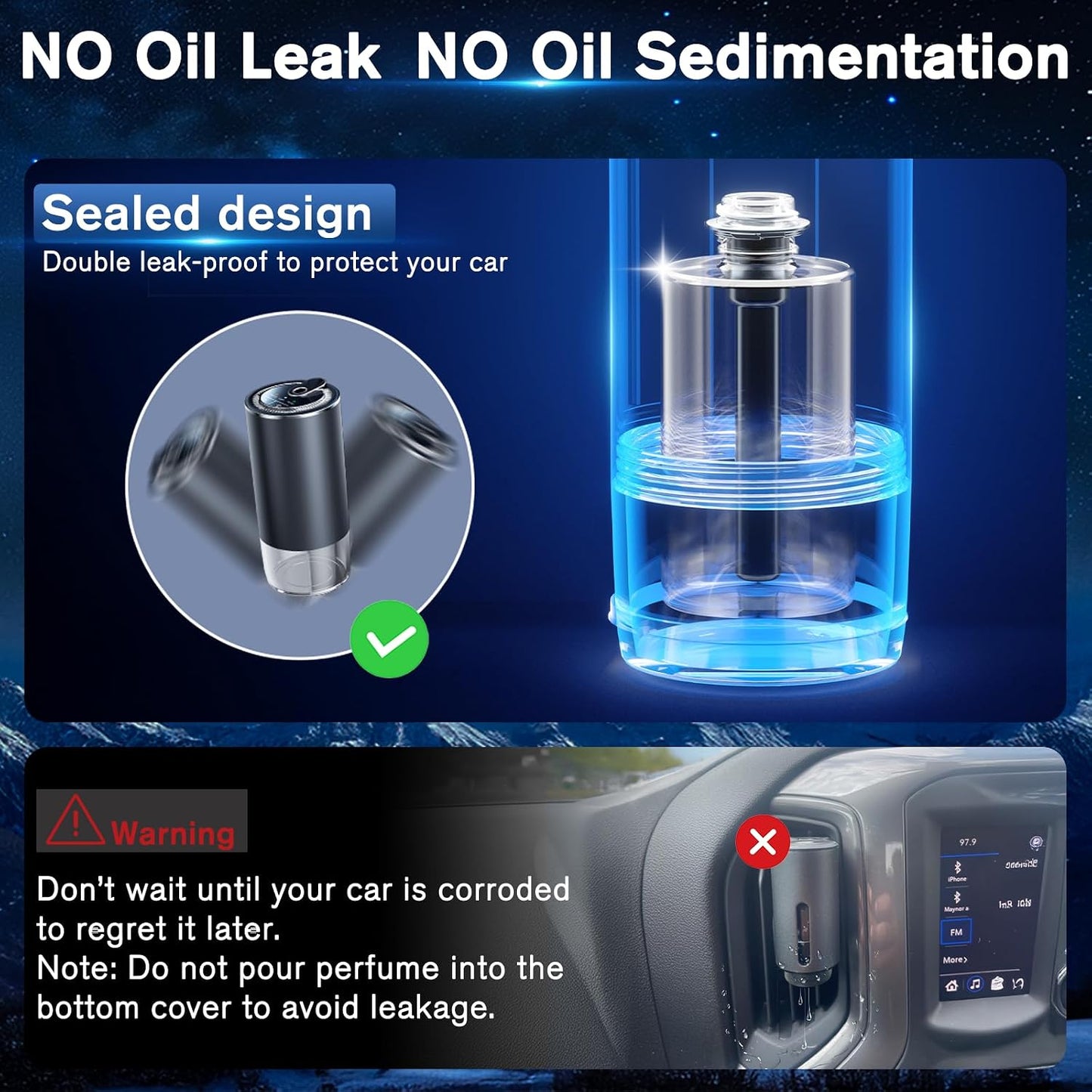 Smart Car Air Freshener Diffuser with Starry Sky Projection, 50ml/1.8OZ Perfume Car Diffuser, 6 Months Long-Lasting Fragrance, RGB Music-Sync Lights, Intelligent Auto On/Off, 3 Modes, Ocean