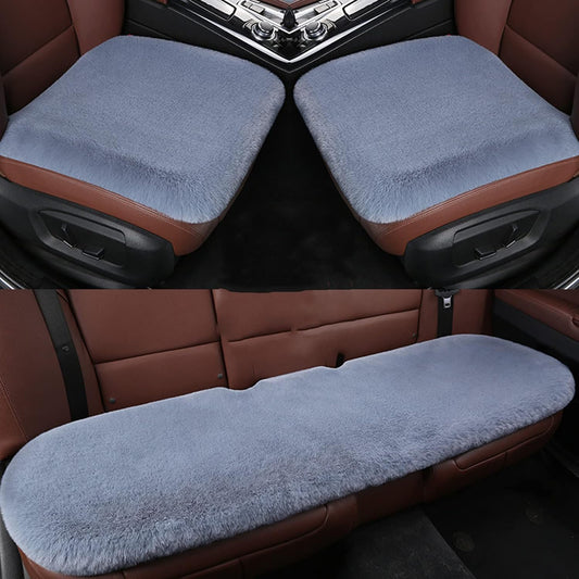 1 Set 3 pcs Soft Fluffy Auto Seat Cover Faux Wool Auto Front & Back Seat Pad Car Seat Cover Protector Cushion Soft Warm for Winter Mat Universal Fit (Gray)