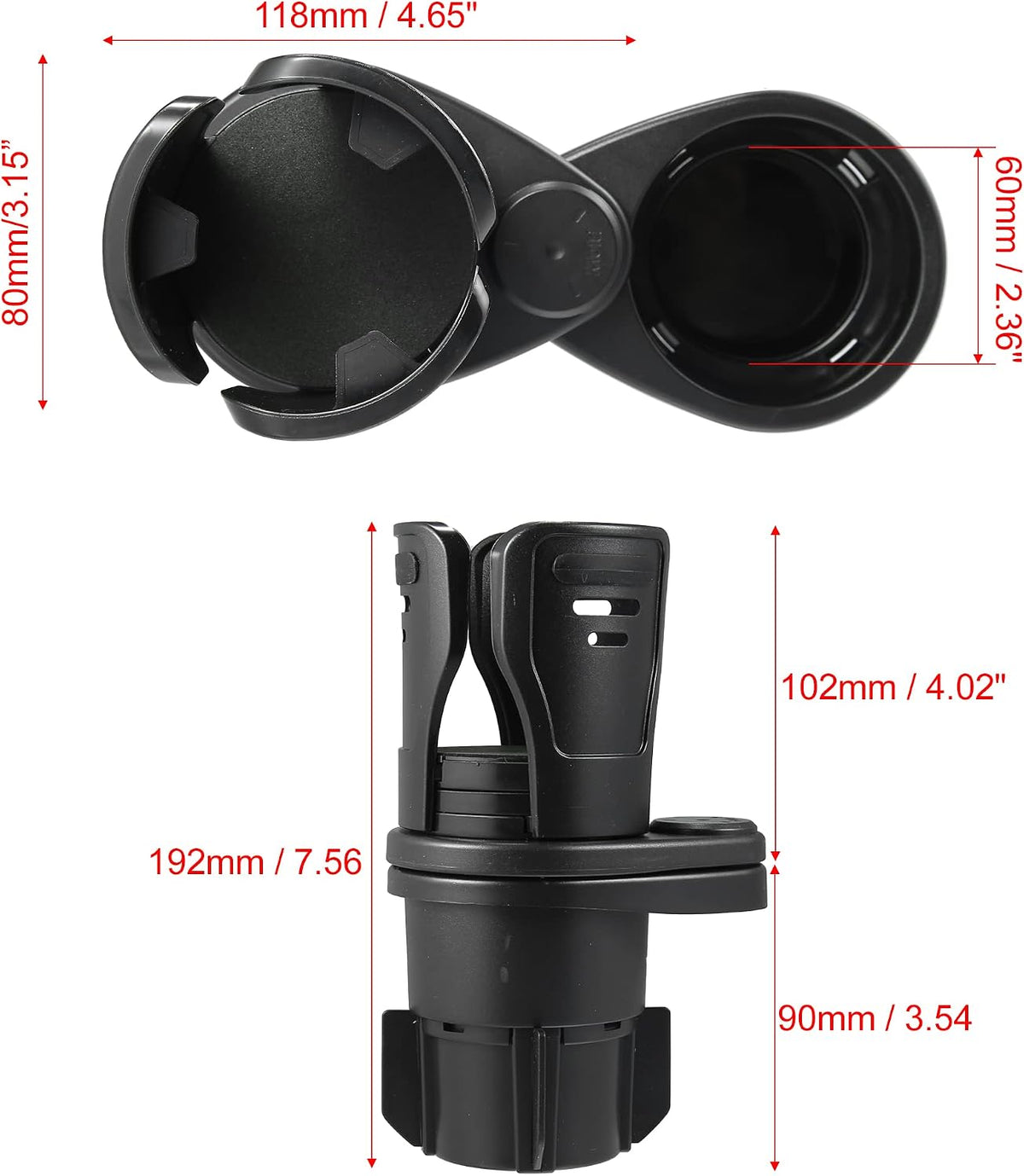 X AUTOHAUX Car Cup Holder Expander 2-in-1 Multifunction Car Drink Extender Adapter with Adjustable Base for Water Coffee Cups Beverage Cans Black