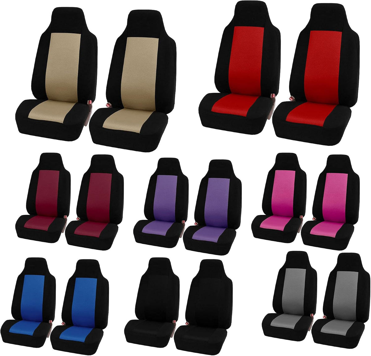 FH Group 3D Air Mesh Car Seat Covers Front Set – Universal Fit Automotive Seat Protectors, Washable Low Back Bucket Seat Covers for SUV, Sedan, Car Accessories, Beige/Black