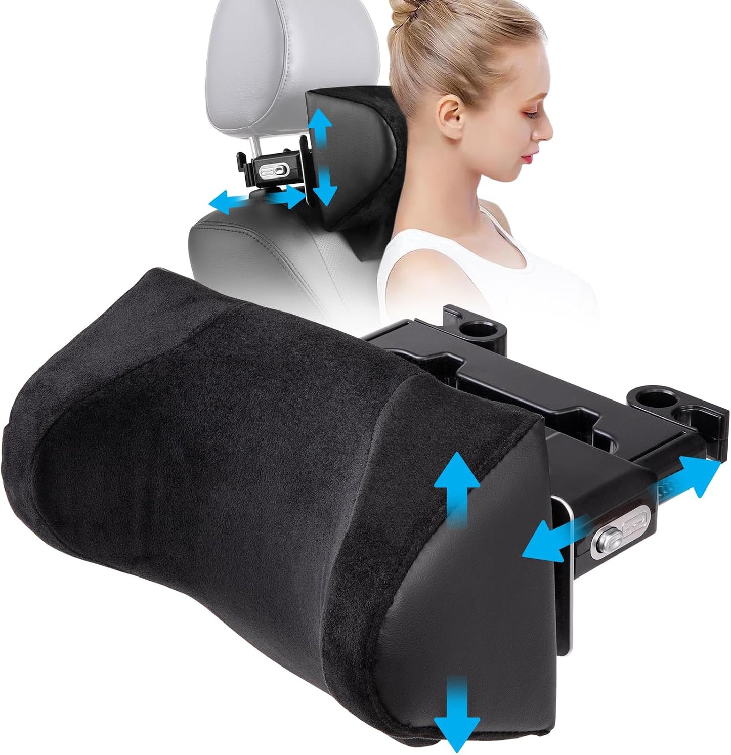 Spurtar Car Neck Pillow Height Adjustable Memory Foam Travel Pillow Headrest for Adults Neck Comfort Pain Relief While Driving Travel - Only Fit for Poles Distance 1.1" - 3.9" - Not for Children