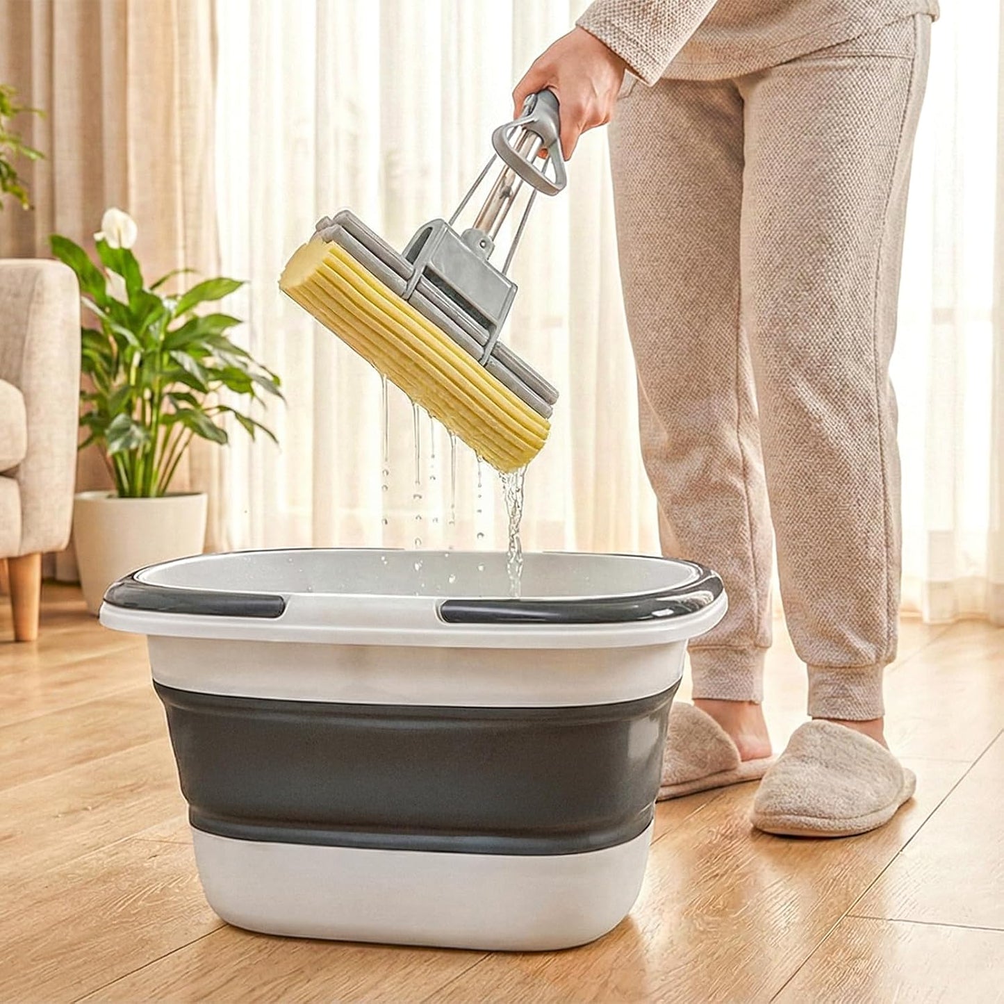 Coloch 2 Pack 16L/4.2 Gallon Collapsible Plastic Bucket, Foldable Mop Bucket Laundry Basket with Handle, Portable Water Pail Space-Saving Bucket for House Cleaning, Car Washing, Fishing, Camping