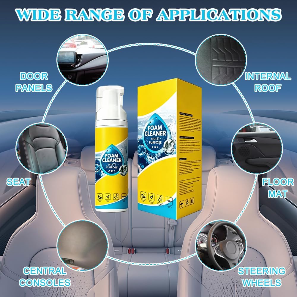 KUIRUNRX® Foam Cleaning Spray, Car Interior Cleaner, Car Seat Cleaner, All Purpose Wipe Away Cleaning Spray for Upholstery Dashboard, with Sponge &amp; Cloth (150ml)