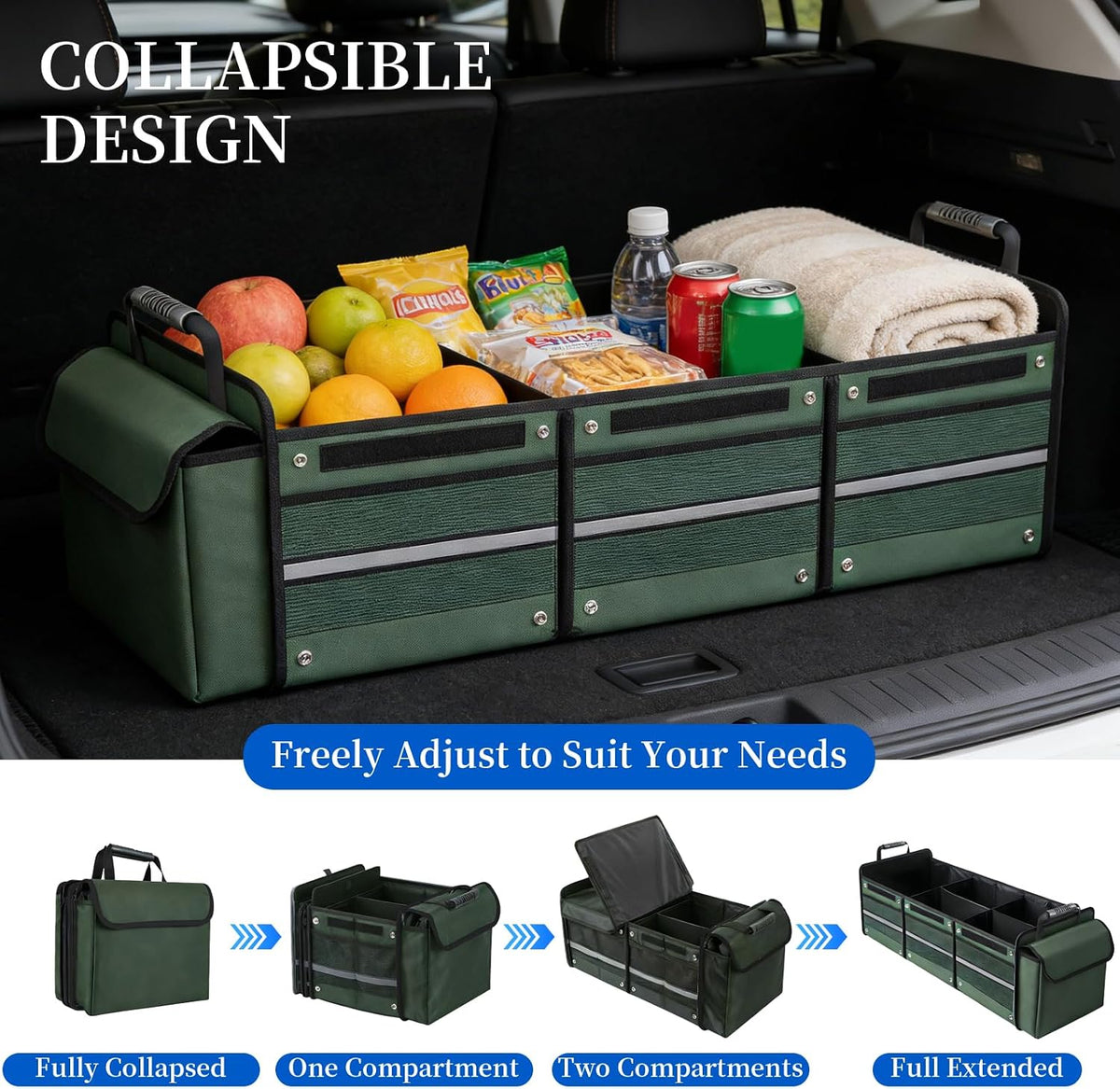 95L Collapsible Car Trunk Organizer, Detachable Insulated Cooler Bag