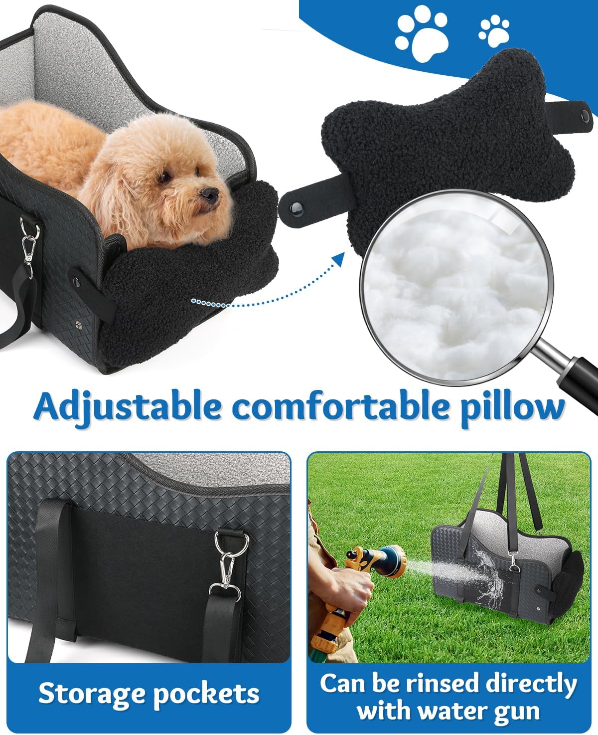 Center Console Dog Car Seat, Pet Car Seat, Armrest Middle Console Booster Travel Carrier for Small Dogs and Cats(Black Leather)