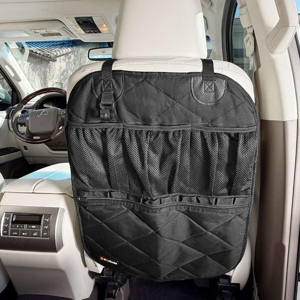 Rydura Car Seat Back Organizer – Heavy-Duty Kick Mat, Mesh Pockets, Black