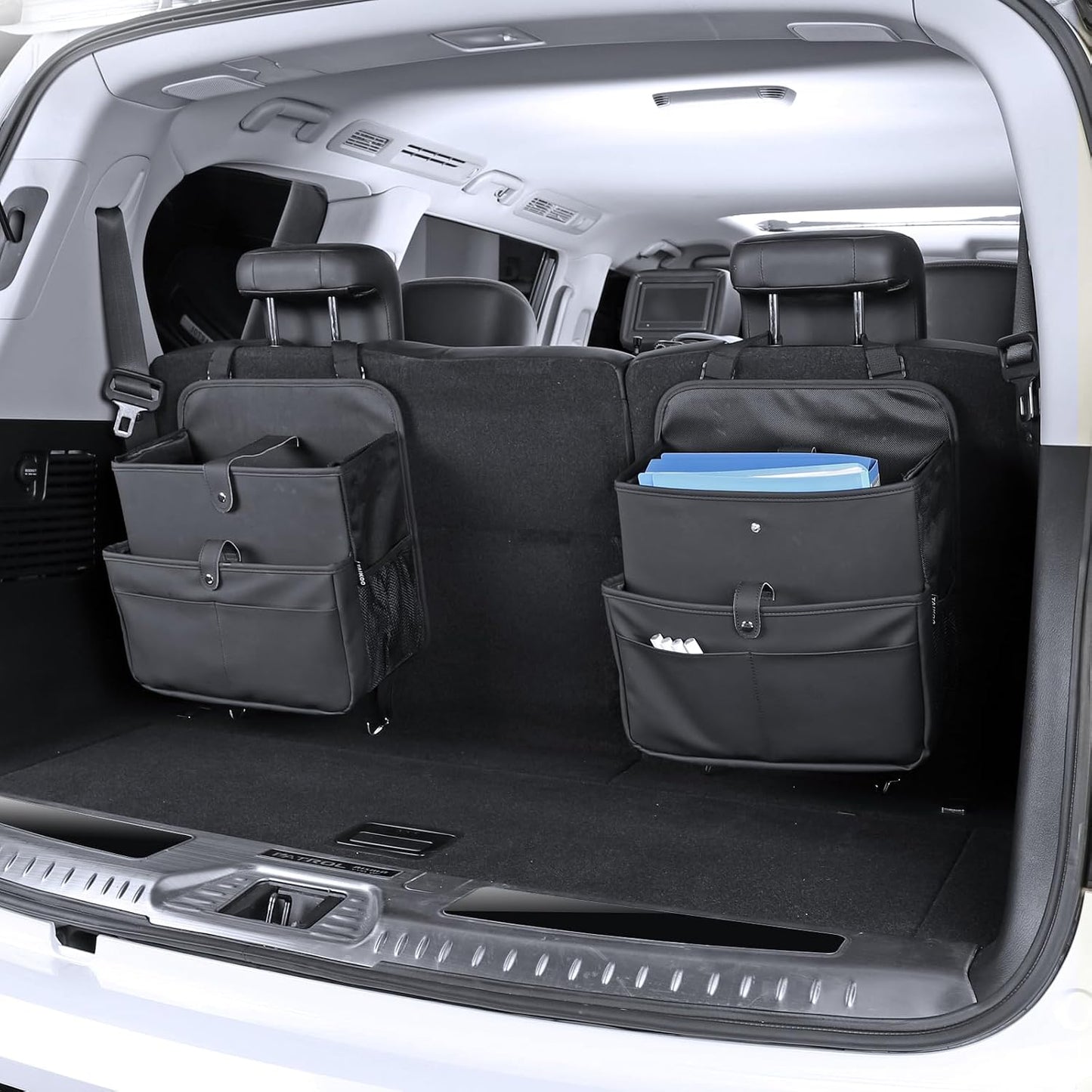 TAIKOO Front Seat Car Organizer Passenger Seat Organizer for Car Truck SUV | Leather Car Seat Organizer with Large 13.8" Pocket for Laptop Tablet File Folder, Hanging Backseat Storage for Vehicle