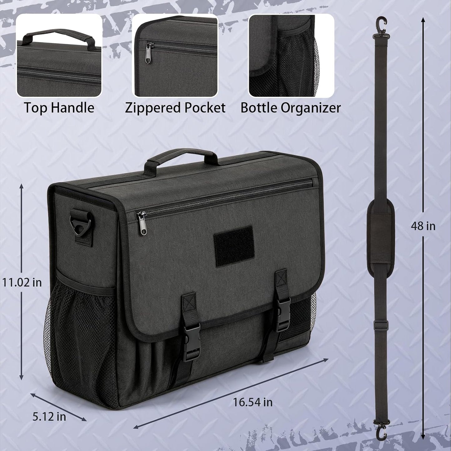 GDNasist Patrol Bag Law Enforcement, Car Front Seat Organizer, Police Duty Bag for Police Gear with 15.6" Laptop Storage, Molle Webbing, Multiple Compartment, Removable Straps, Black
