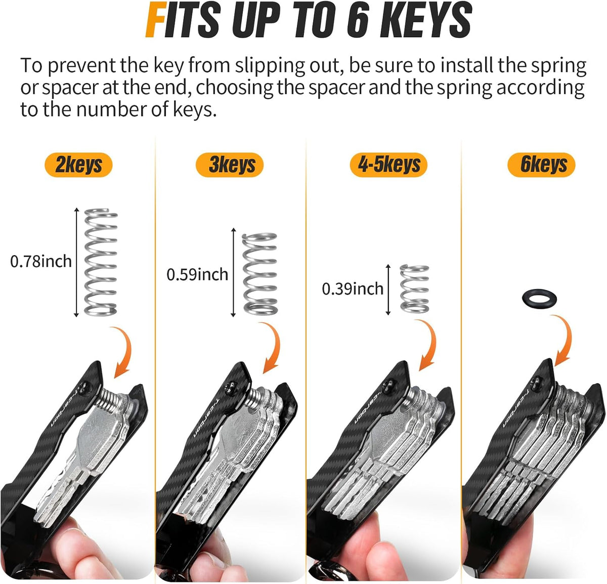 T-carbon Carbon Fiber Key Organizer, Compact Holder for 2-6 Keys, Black