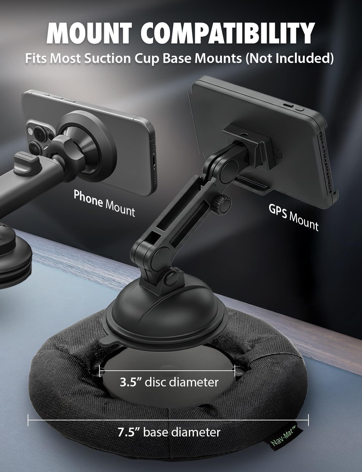 Bracketron NavMat Portable GPS Dash Pad Converts Windshield GPS Mount into Dashboard Mount Weighted Beanbag Friction Base 8 inch Base 3.5 inch Center
