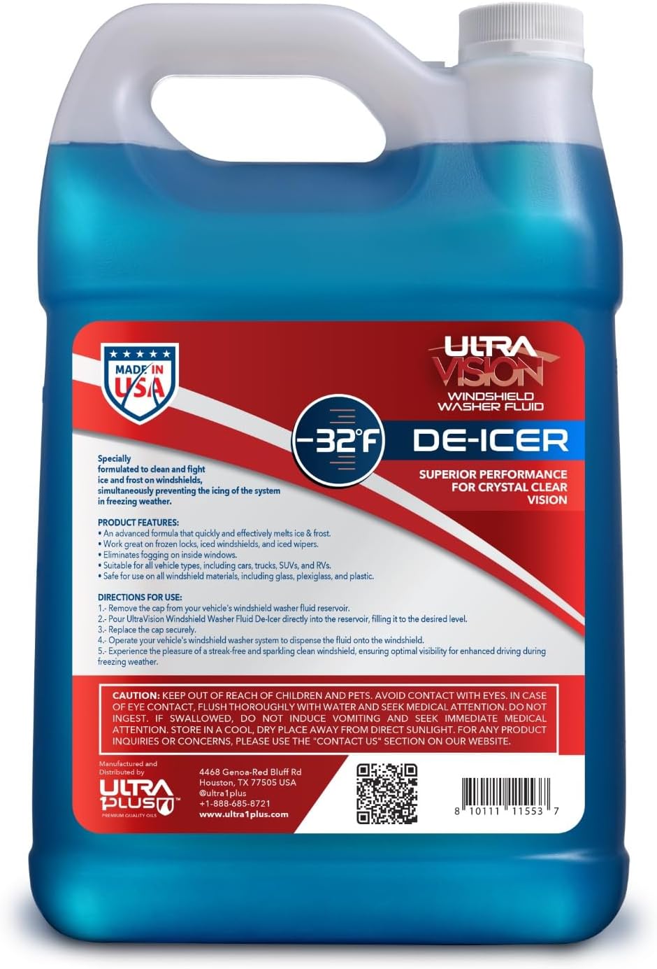 ULTRA 1PLUS De-Icer Windshield Washer Fluid - Advanced Formula for Winter Driving - Clear Vision in Weather Conditions -32F - 1 DeIcer Gallon