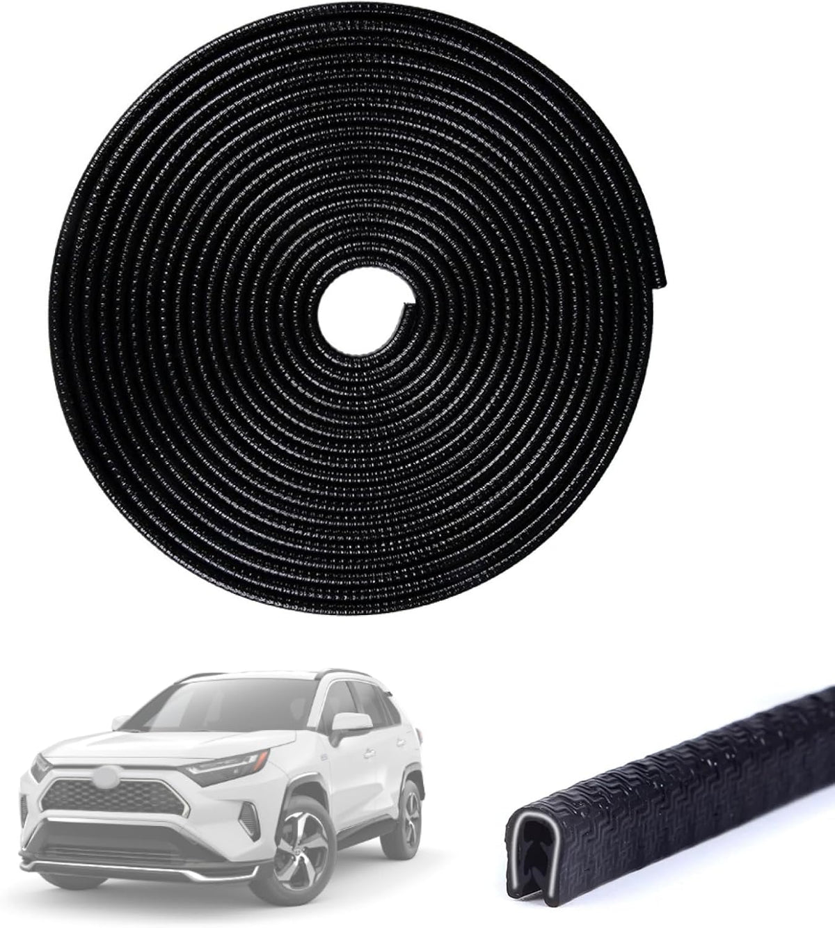 16.5FT(5M) U Shape Car Door Edge Guards Black compatible with Toyota RAV4 2025 2024-2016 LE XLE Hybrid Adventure Prime U-Shaped Automotive Trim Car Door Edge Protector No Glue Required, Fade-Resistant