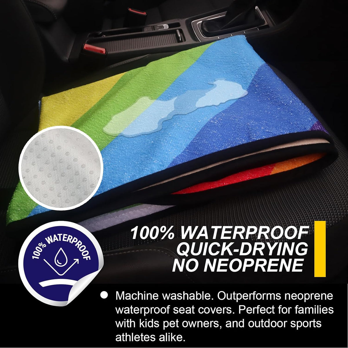 Back Seat Cover for Car Trucks Van SUV Jeep,Waterproof Rear Bench Towel Seat Covers for Dogs and Kids,Automotive Backseat Protector (Rainbow)