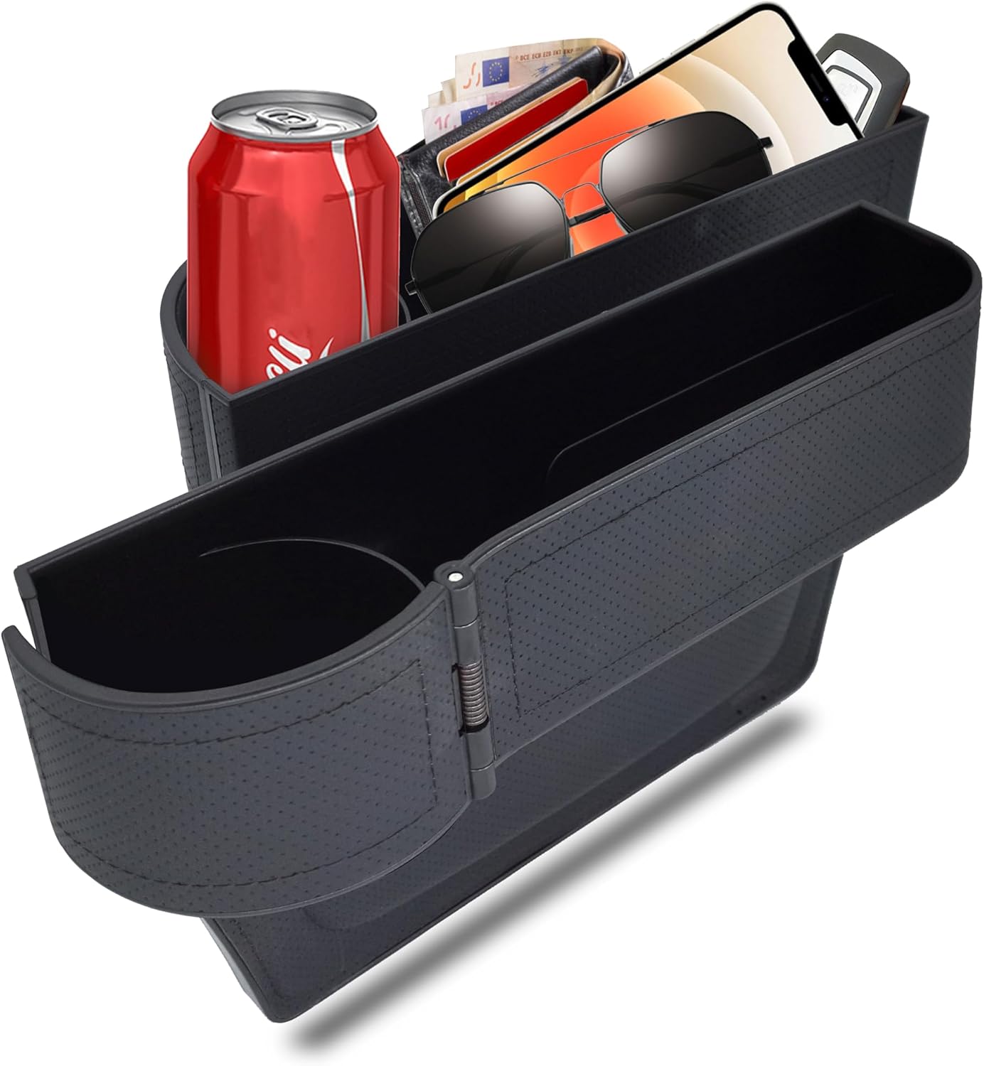 BAILISI Car seat gap filler organizer,Multi-function car seat storage box 2 packs,Adjustable Cup Holder car console side storage box Holders phone, sunglasses,car accessories (Black Style 4)