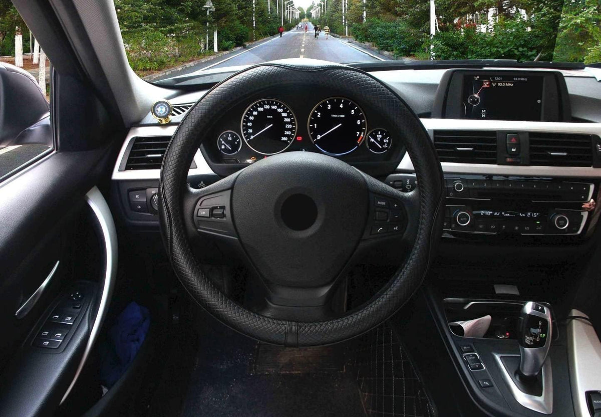 Valleycomfy Steering Wheel Covers Universal 15 inch - Genuine Leather