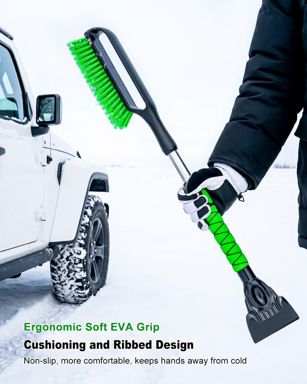 SEAAES 35.5 Inch Snow Brush for Car, Extendable Windshield Ice Scraper with Foam Grip, Snow Scraper Brush for SUV Truck Auto Jeep RV Vehicle Window