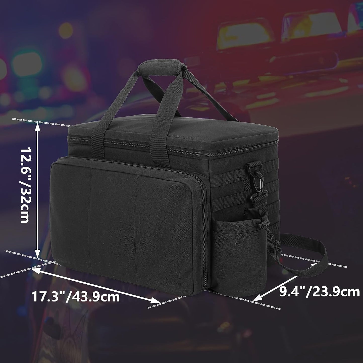 Trunab Patrol Bag Police Gear Car Front Seat Organizer for Law Enforcement Military Duty Bag with 15.6” Laptop Sleeve, Cups Holder, MOLLE Strips, Fits Vehicle Passenger Seat