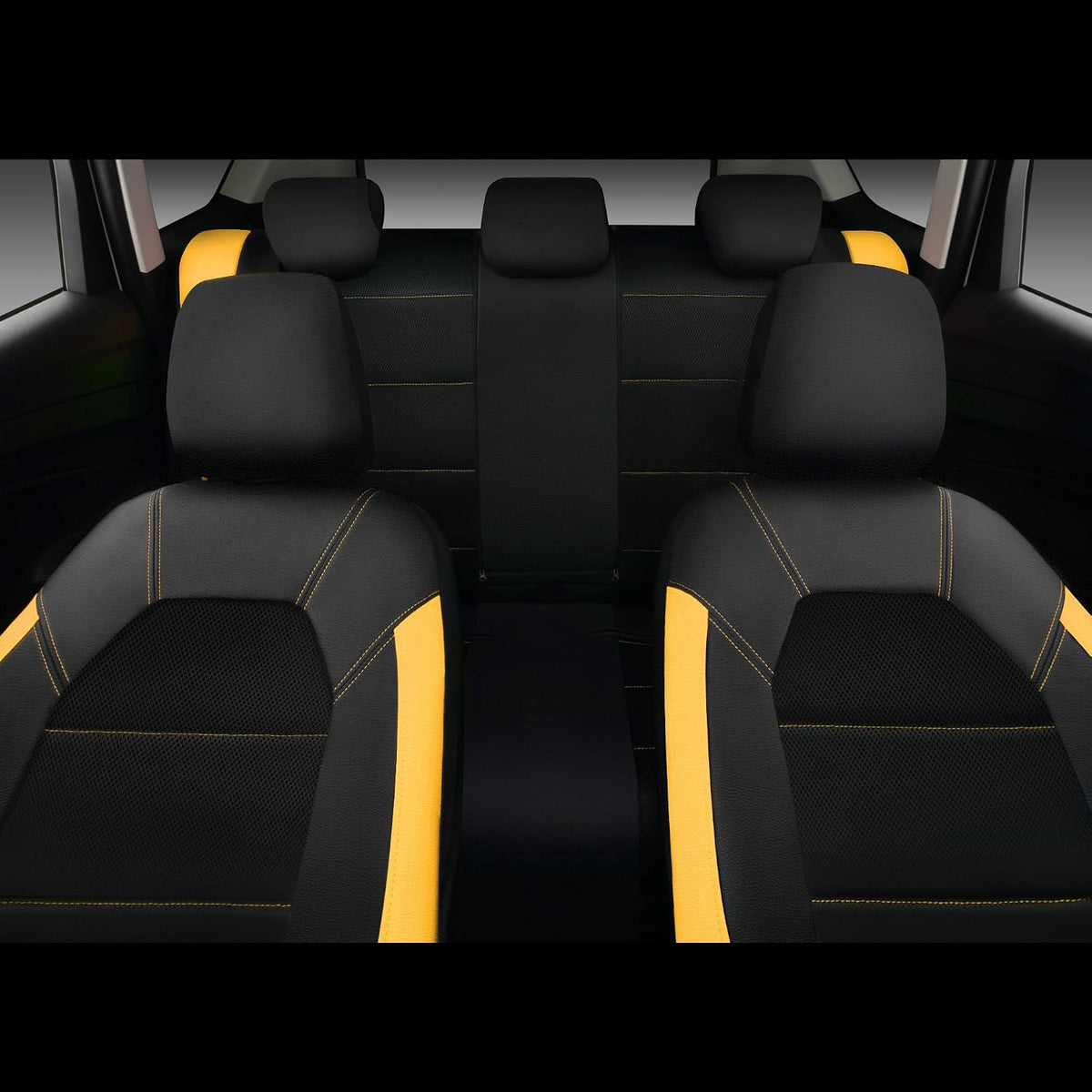CAR PASS Leather Seat Covers, Breathable Universal Car Seat Cover Full Set for Cute Women Girly,5mm Composite Sponge Inside,Airbag Compatible Fits Most Auto,SUVs,Trucks,Vans(Full Set,Black&Yellow)