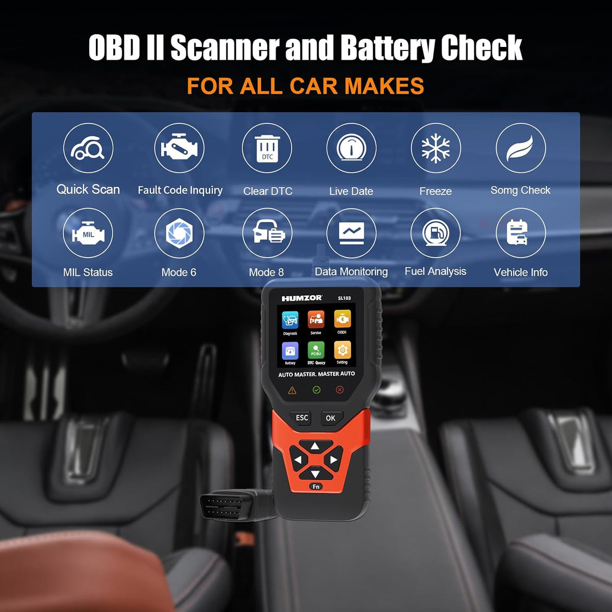 SL103 OBD2 Scanner Diagnostic Tool, Professional Diagnostic Tool with DPF Function, Universal Car Code Reader for Gasoline and Diesel Vehicles, 2.8-inch Color Display, 11 Languages Support