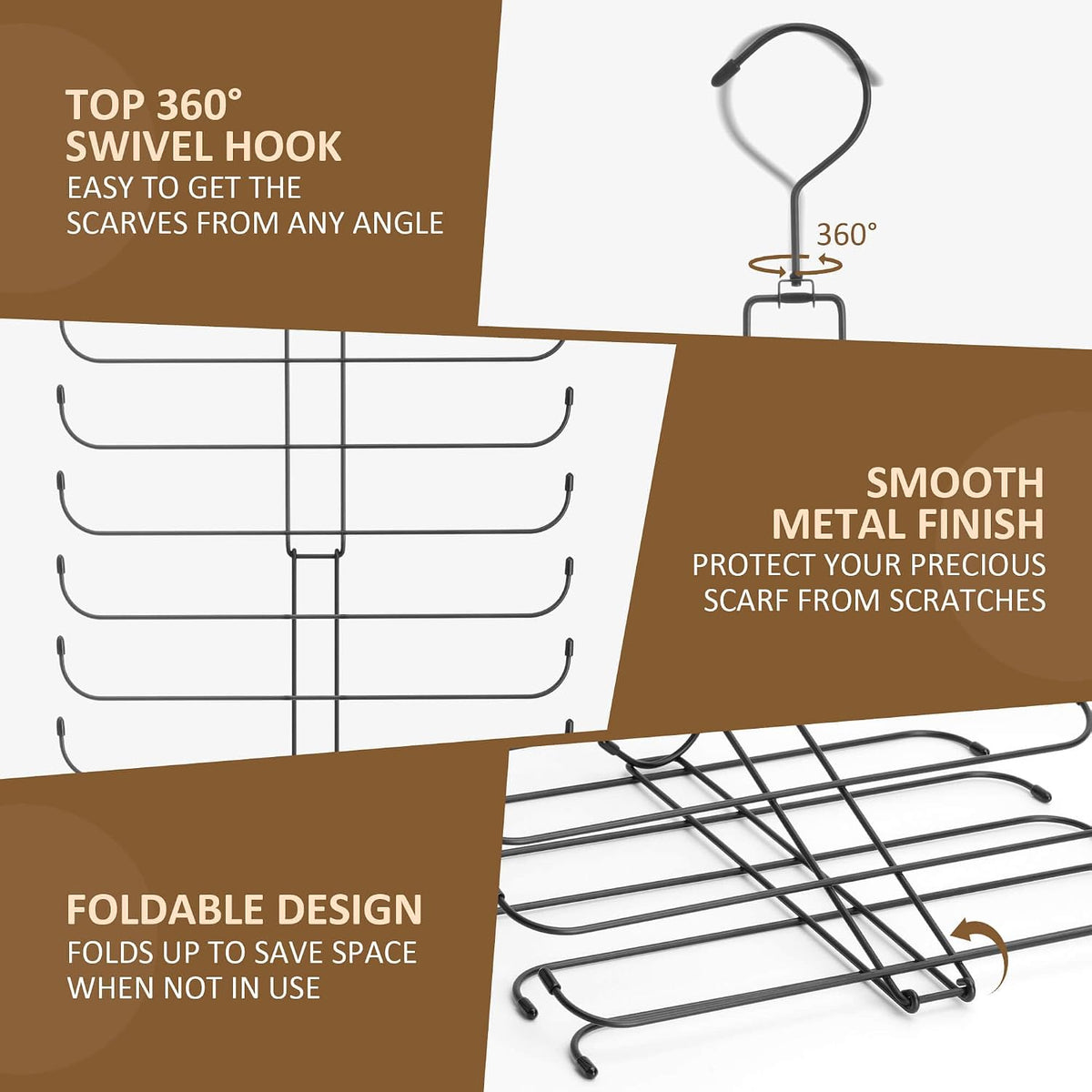 ZEDODIER 2 Pack Scarf Hanger, Scarf Organizer for Closet, Holds 40 Scarves