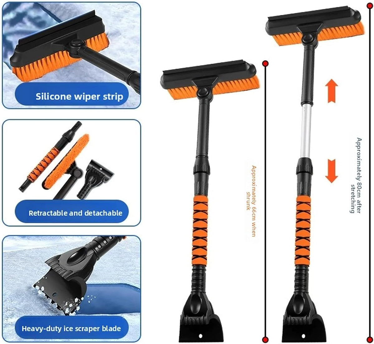 Car Snow Brush Ice Scraper with Foam Grip 2 in 1 Extendable Car Windshield Snow Scraper for Truck SUV Snow Removal (Orange)