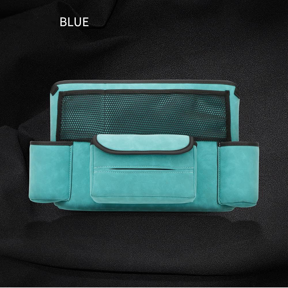 JEYODA Car Handbag Holder Between Seats Suede Large Capacity Car Purse Holder Automotive Consoles & Organizers for Document Phone Storage Car Accessories Interior (1925-style 2 blue)