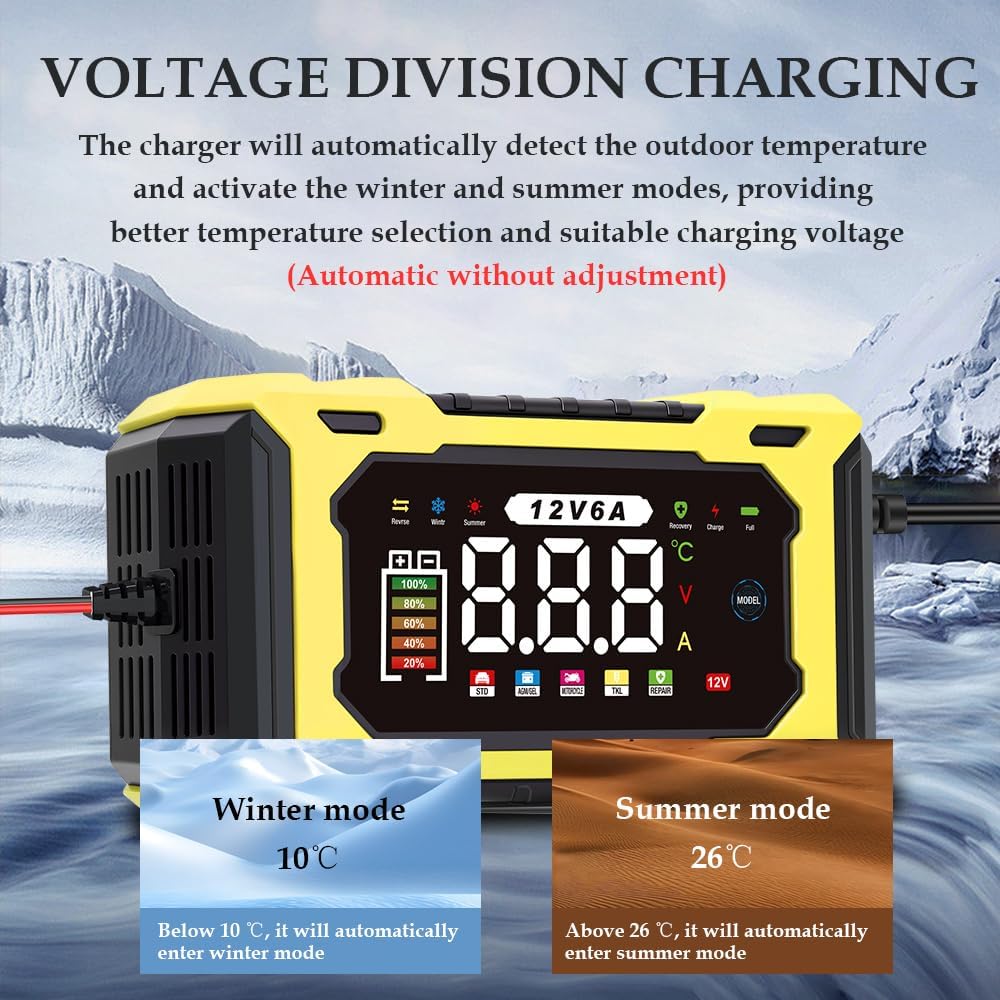 12V 6A Smart Battery Charger Maintainer, Fully Automatic Trickle Charger