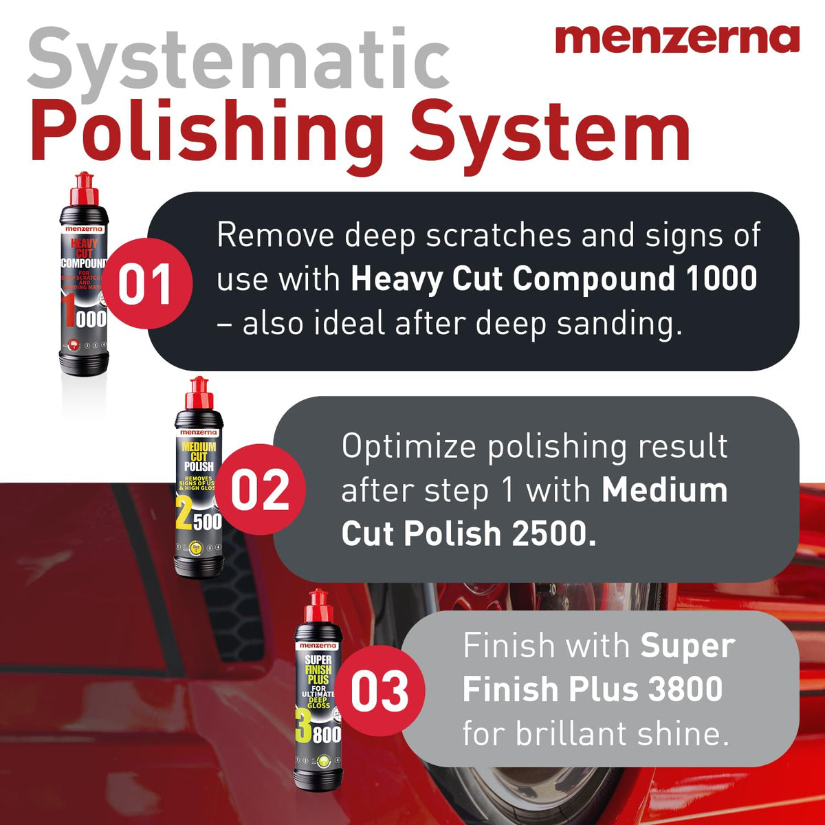 menzerna Polishing Set 8 oz I HCC1000, MCC2500 I 3800 I 3-Step System