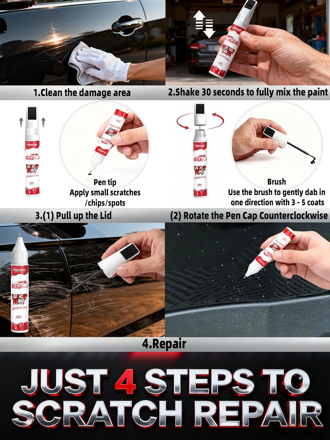 RR Ruby Red Metallic Car Touch Up Paint for Ford, Color Accurate Two-In-One Car Paint Scratch Repair Pen, Professional Scratch Remover for Vehicles Chips and Nicks Scuff