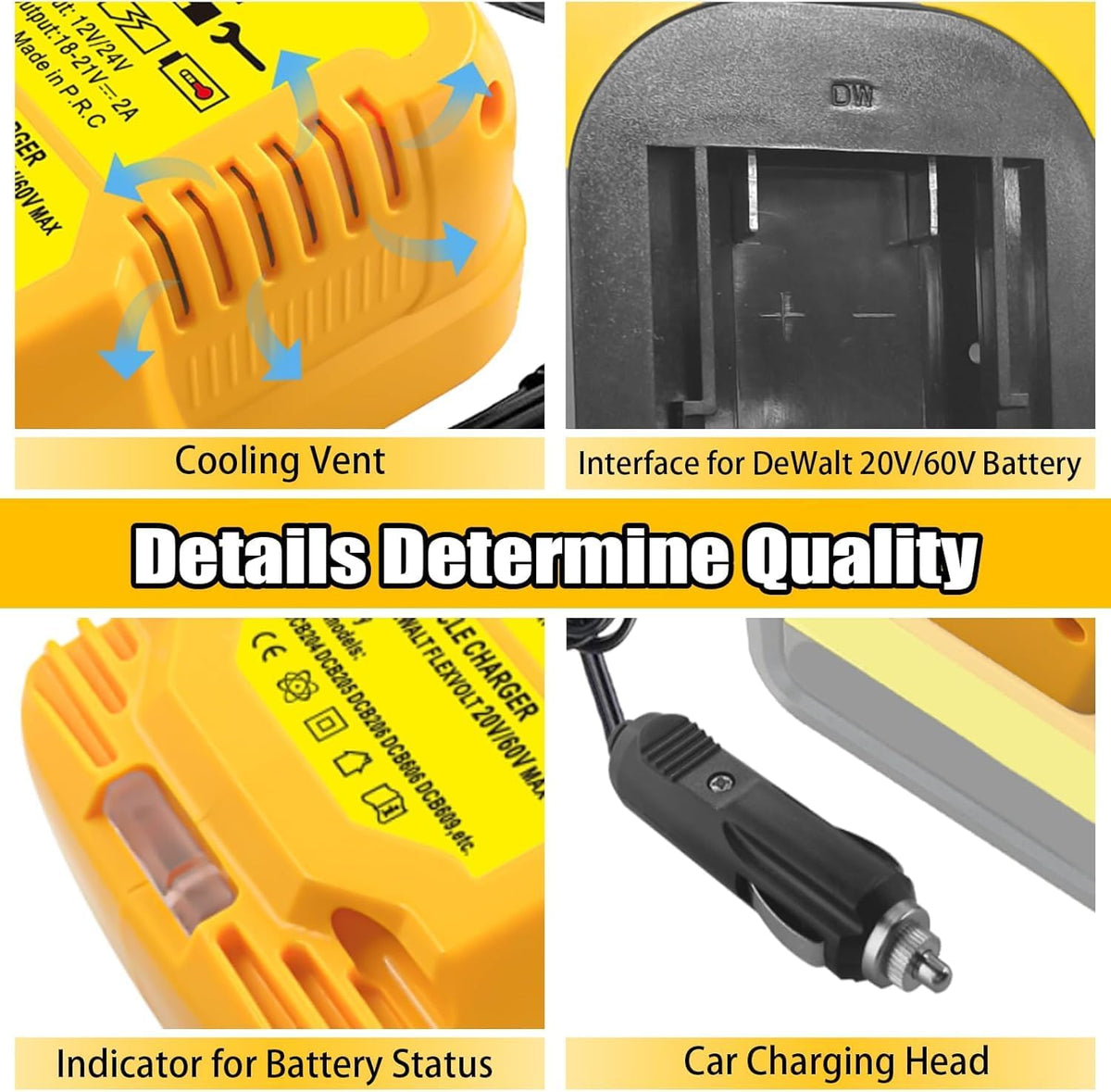 Car Charger for Dewalt Battery, Replace Vehicle Charger for Dewalt 20V 60V MAX Battery DCB203 DCB201 DCB204 DCB206 DCB606 DCB609, LED Indicator, Compact Design
