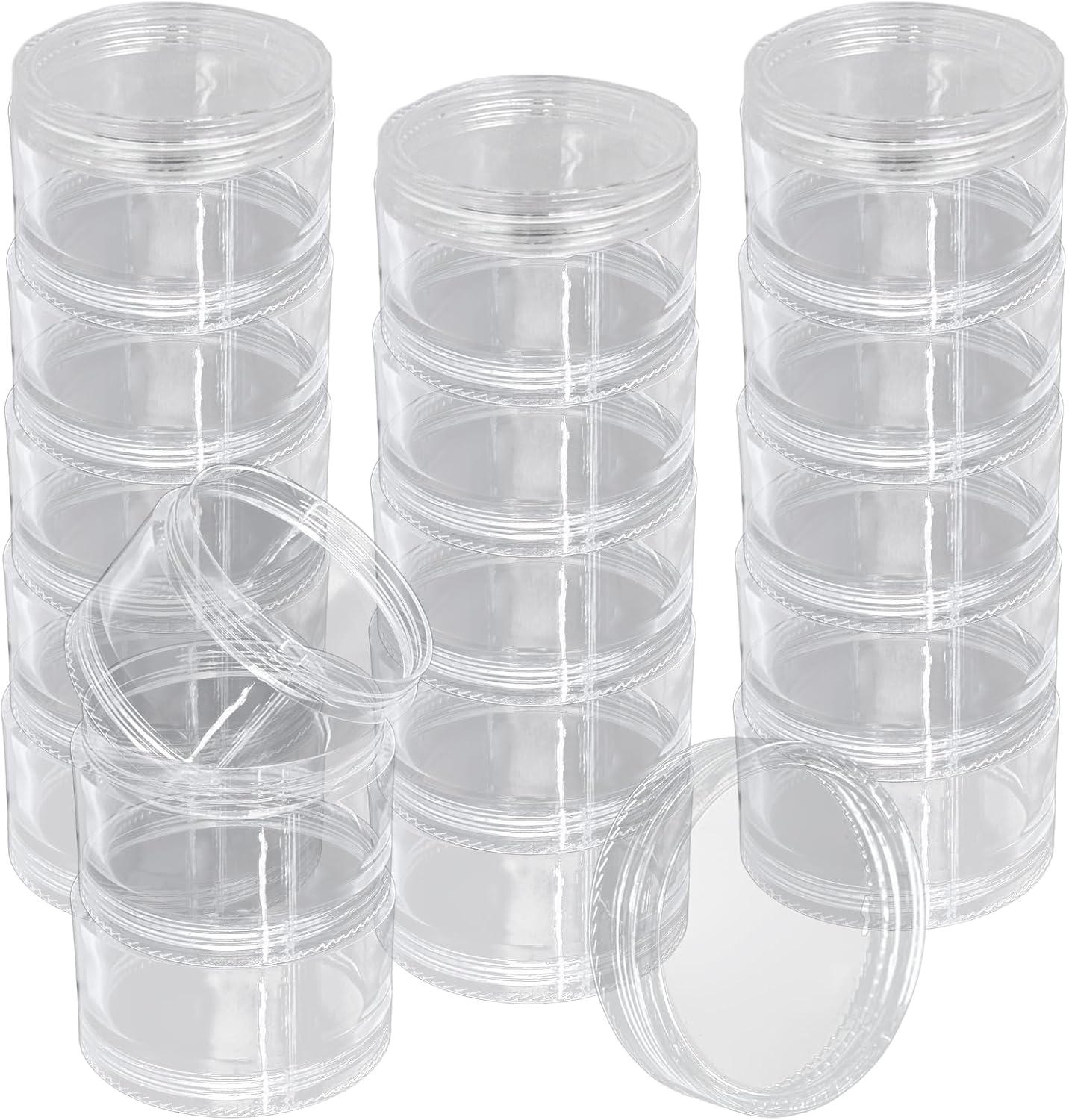 Luomorgo Stackable Clear Plastic Containers, 30ML, 5-Layer, 4 Sets | Screw Lids Organizer, For Cosmetics, Jewelry Beads, Nail Art & Craft Storage