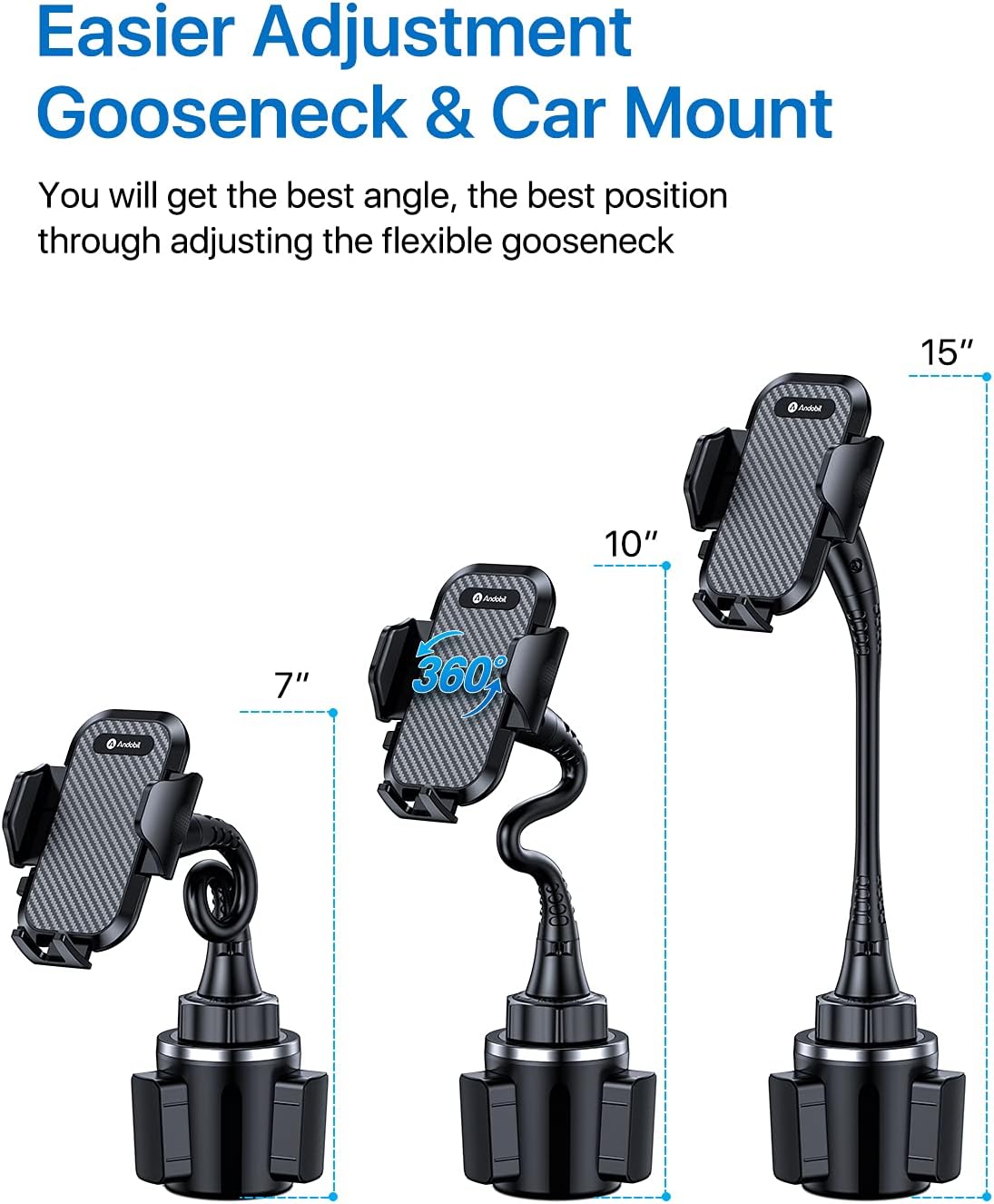 andobil Upgraded 15" Cup Holder Phone Holder, 【Solidest & Adjustable】 Military-Grade Long Gooseneck Cup Phone Holders for Your Car Truck, Car Phone Holder for iPhone 17 Pro Max 16 15 14/Samsung/Pixel