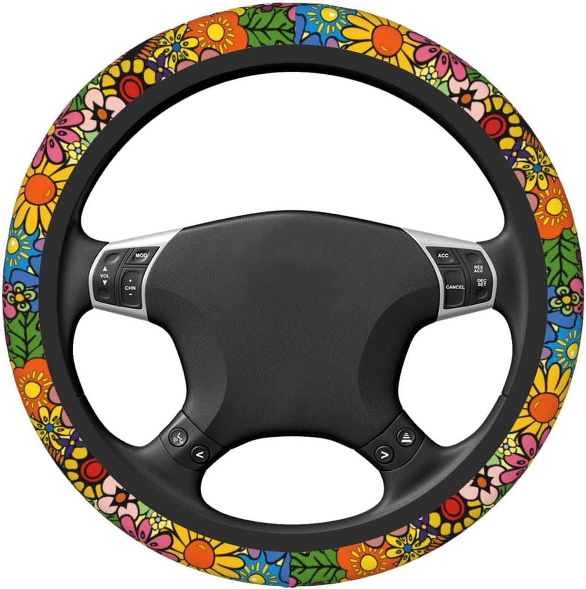 Hippie Flower Neoprene Steering Wheel Cover- 15in Car Accessories
