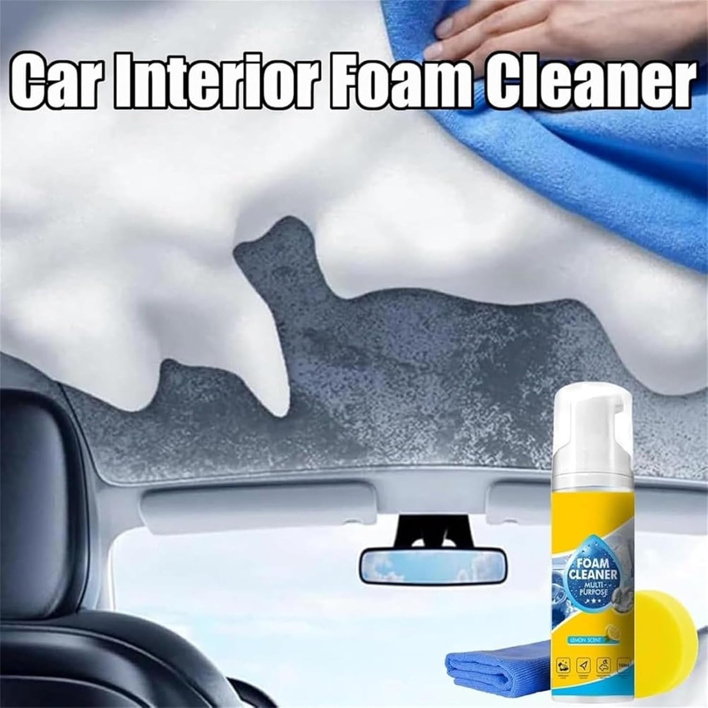 Powerful &amp; Multipurpose Car Interior Foam Cleaner, All-Purpose Rinse-Free Foam Cleaner Spray, Deep Penetration Rich Foaming Stain Remover (2 Pcs)