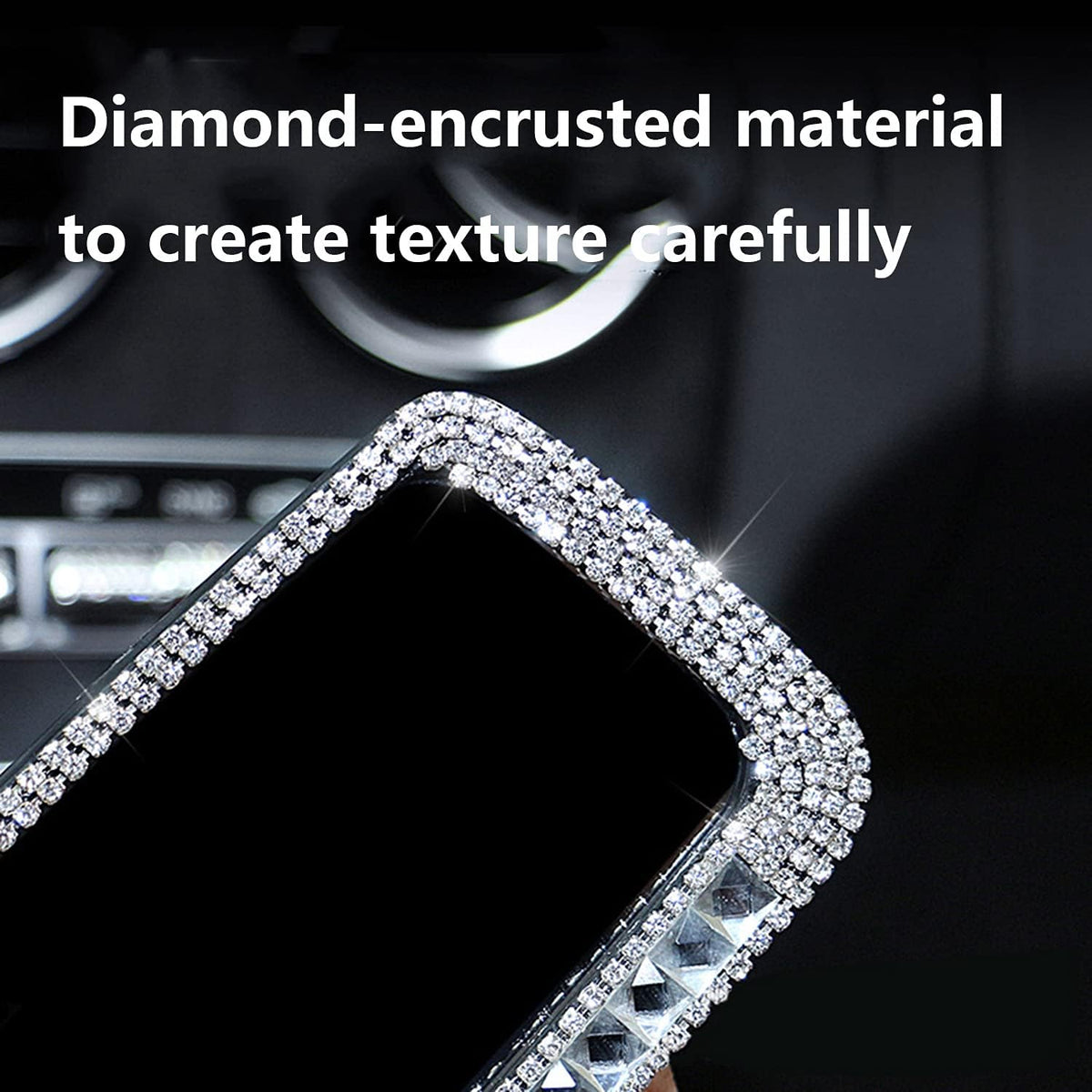 Rhinestone Car Rear View Mirror with Crystal Diamonds Rhinestones Cars Rear View Mirrors for Women,Car Interior Trim. (Sliver)