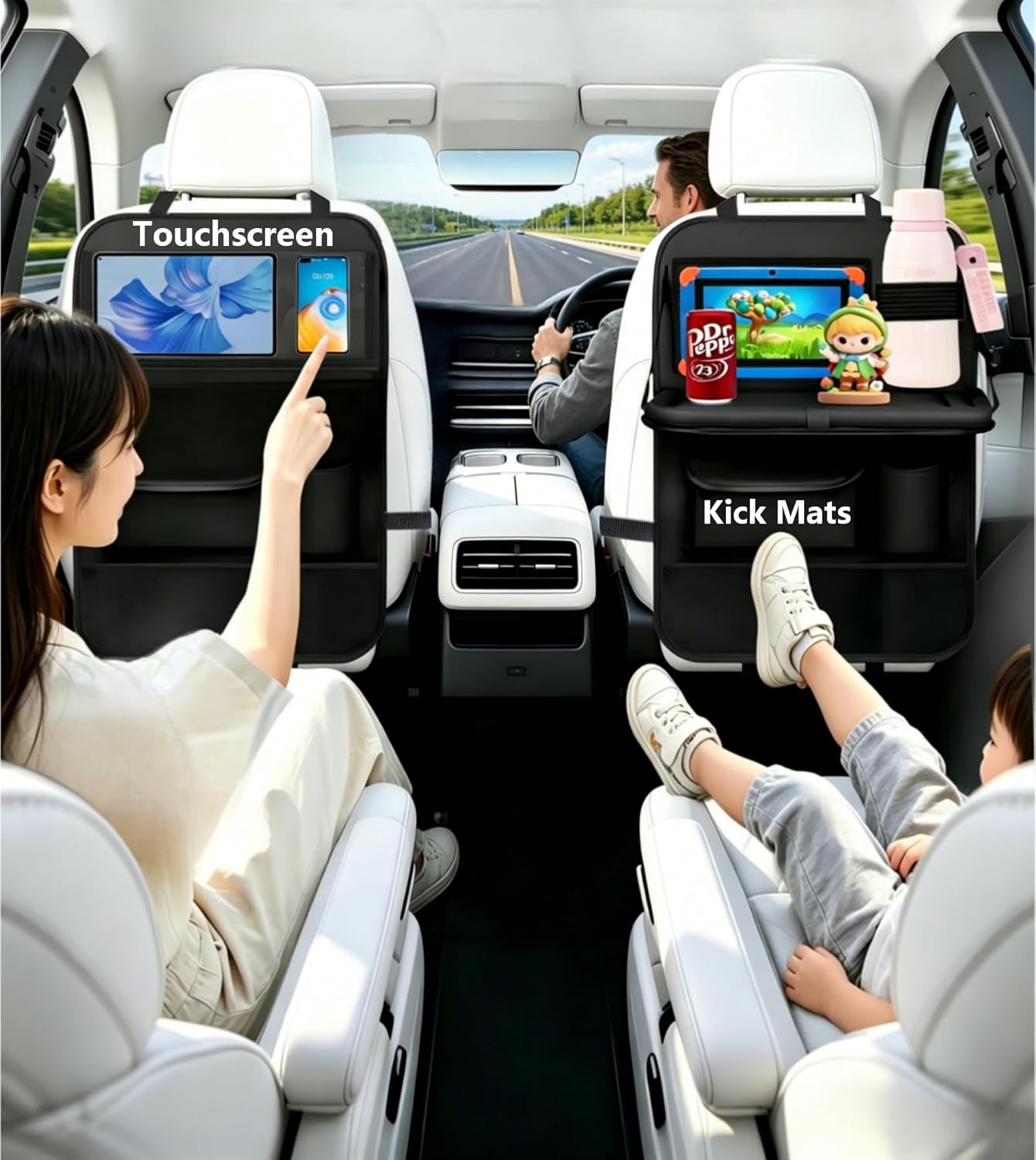 TCJJ Car Seat Organiser Car Backseat Organizer Seat Organizer for Kids | Car Backseat Seat for Kids Kick Protector with Tray and Touch Screen Tablet Storage Pockets Waterproof and Stainproof