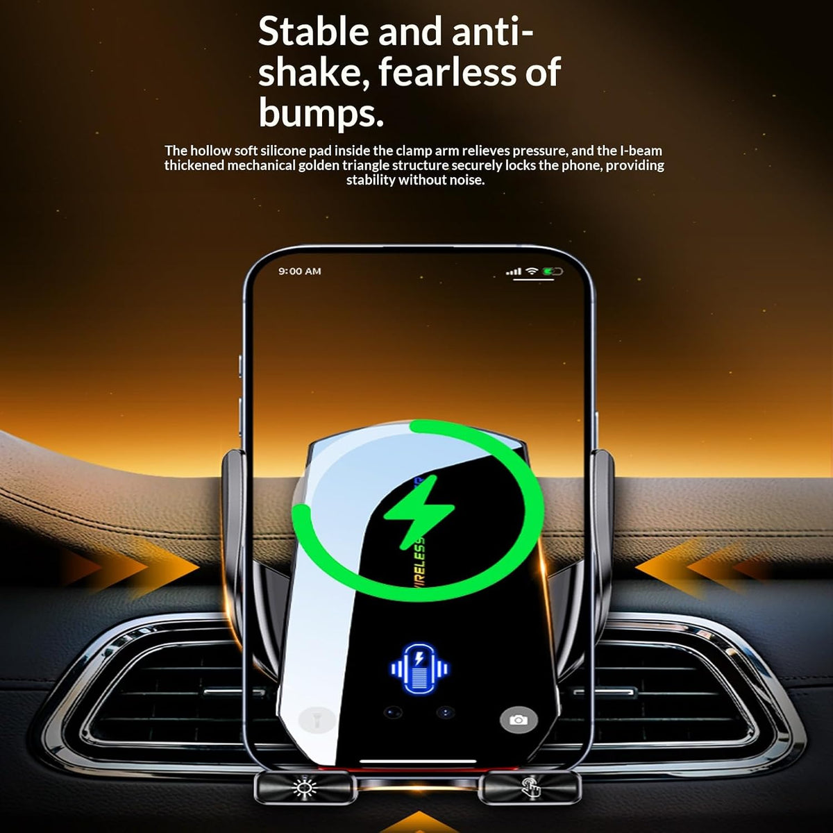 Wireless Car Charger,Phone Mount for Car Wireless Charger,15W Fast Charging Car Phone Holder Mount,Car Wireless Charger Universal Compatibility with All Wireless Charging Smartphones（Black）
