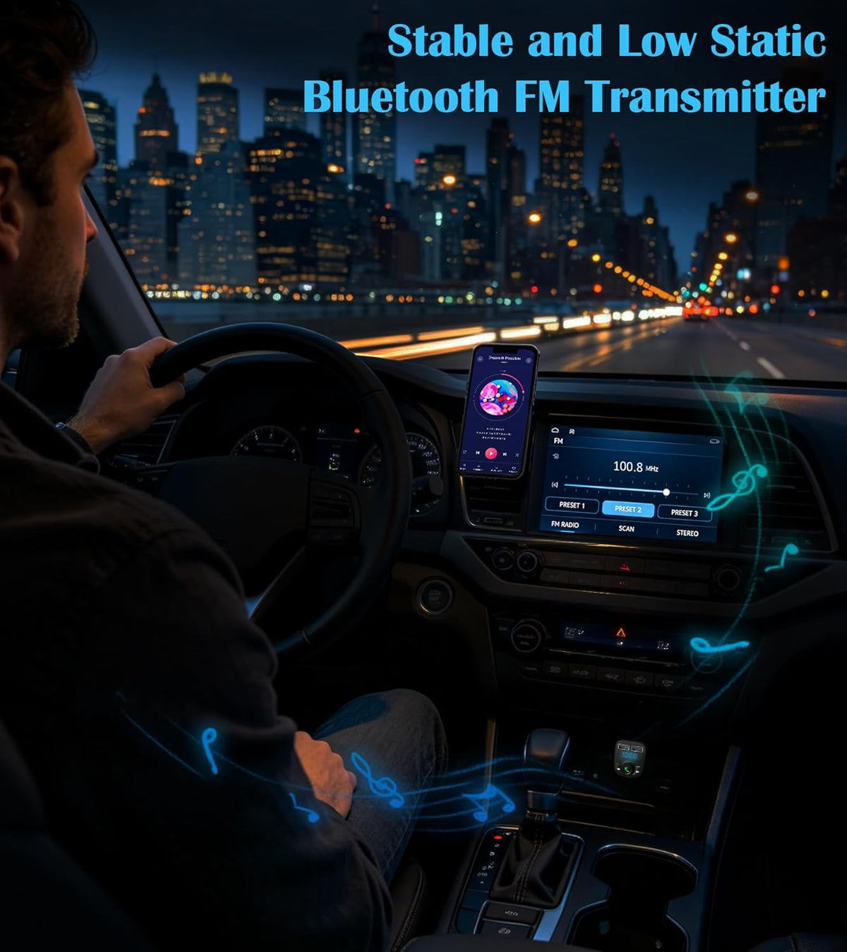 LIHAN Bluetooth Car Adapter 5.3, FM Transmitter, Dual USB Charger