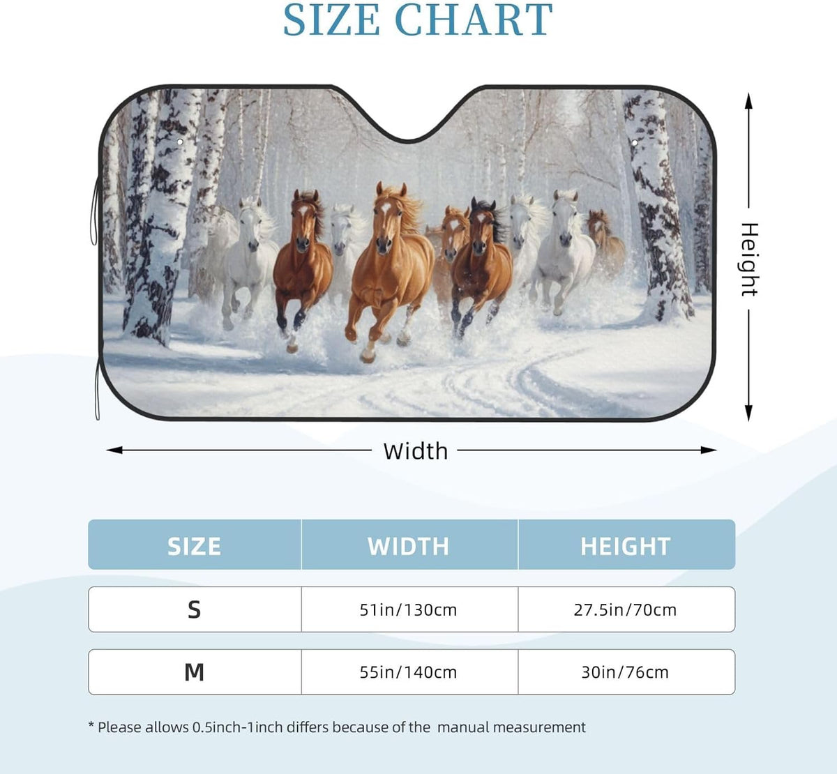 Windshield Sun Shade Horses Snow Winter Car Front Window Sunshade Cover for Truck SUV Blocks UV Rays Automotive Visor Interior Protector 55 x 30 inch