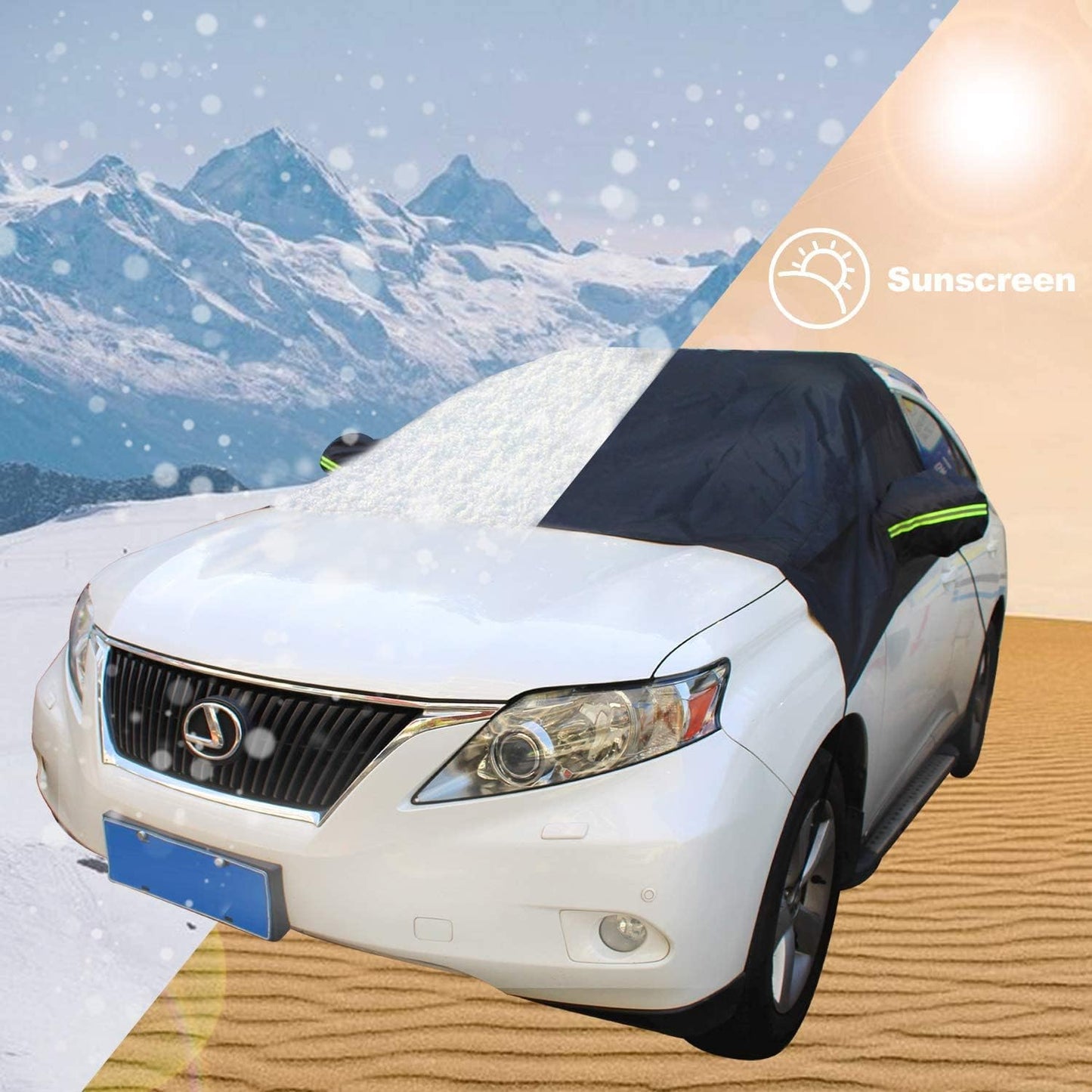 Windshield Snow Cover with Side Mirror Covers, Protects Windshield and Wipers from Weatherproof, Rain, Sun, Frost, Extra Large Size Fits for Most Vehicles, Cars and SUV